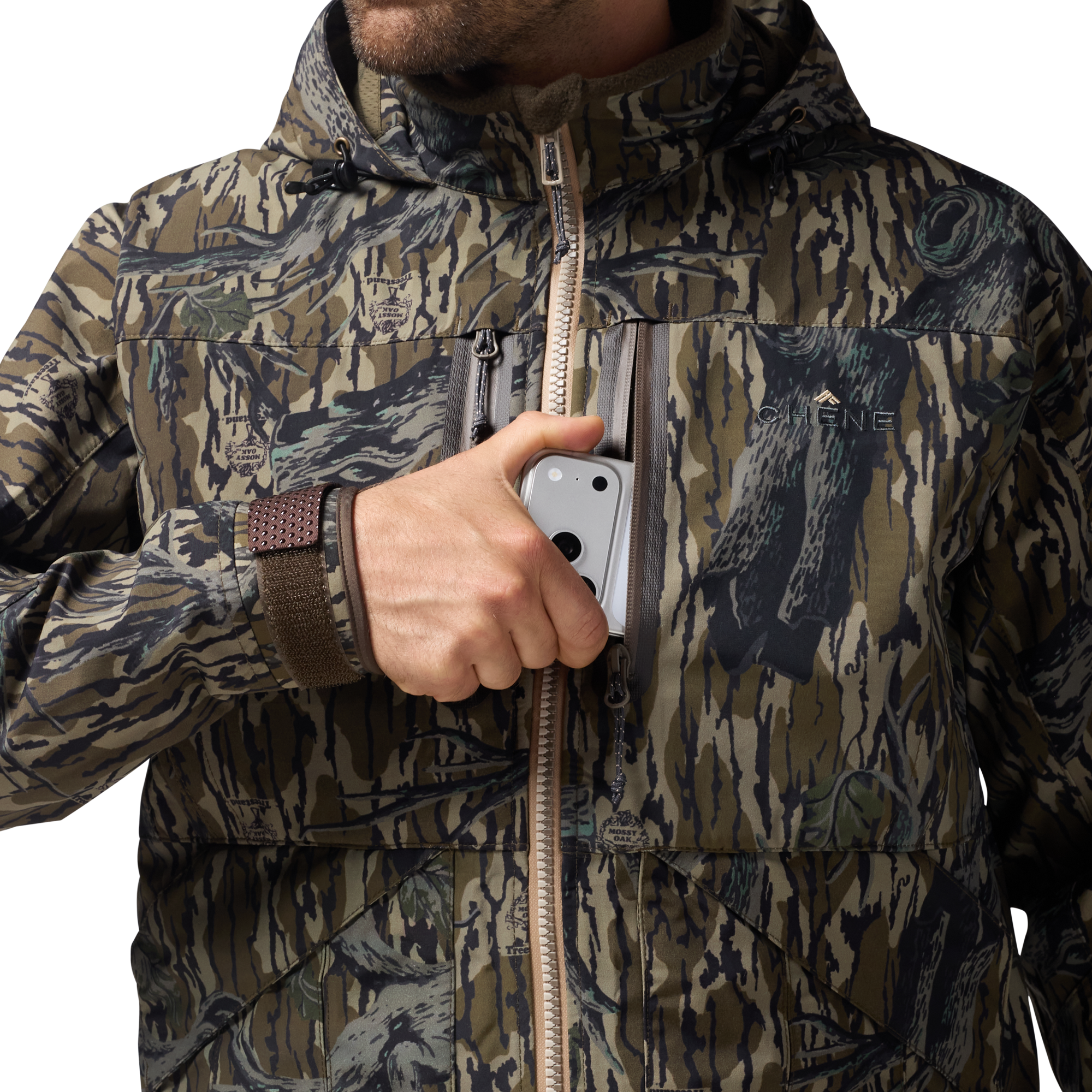 Hydro-Lok Shell Jacket in Mossy Oak Original Treestand, on model #mossy_oak_original_treestand