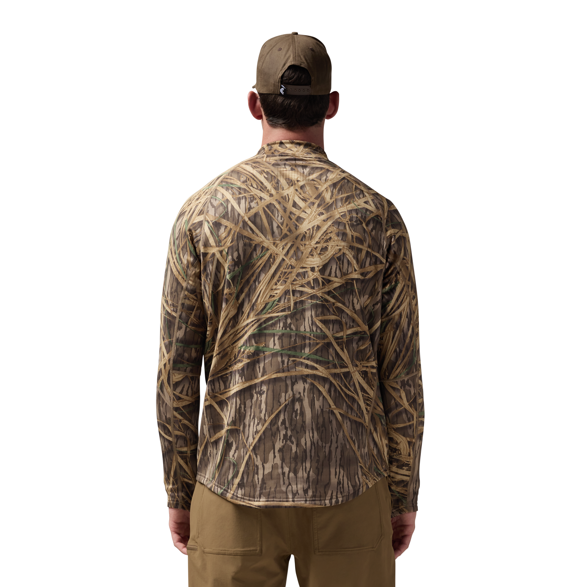 Sixty Series Technical Fleece Half Zip in Mossy Oak Original Shadow Grass, on model #mossy_oak_original_shadow_grass