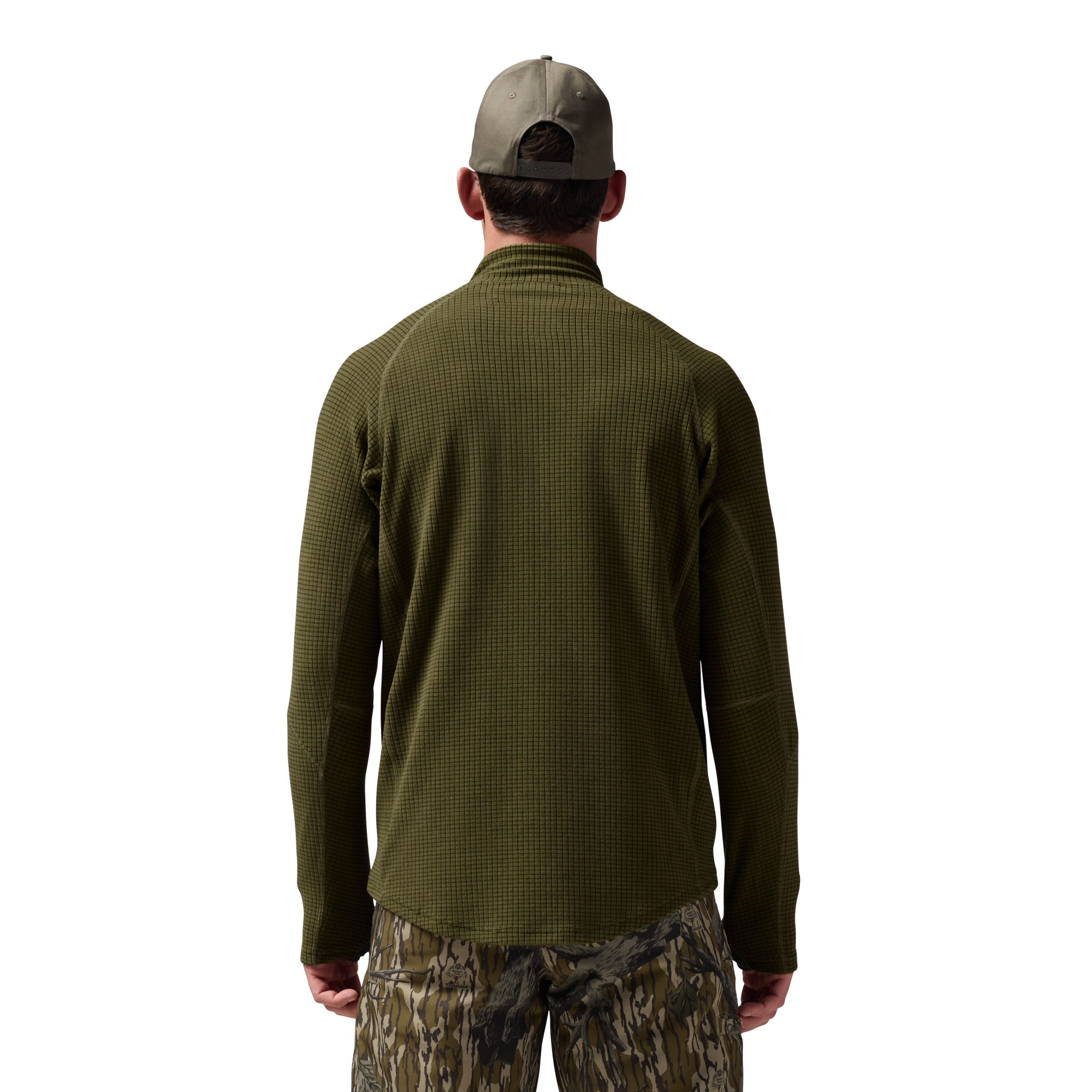 Sixty Series Check Fleece Half Zip in Olive, on model #olive