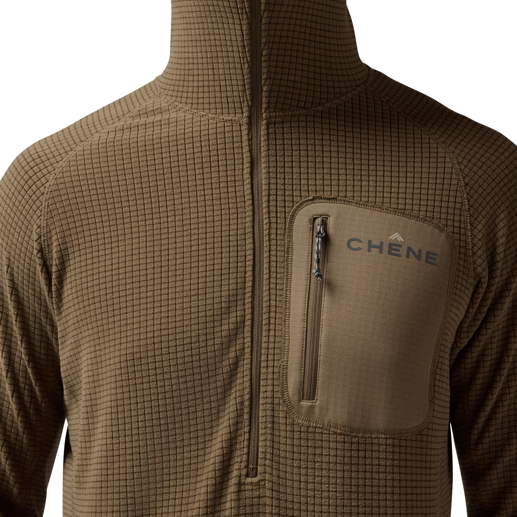 Sixty Series Check Fleece Half Zip with Hood in Field Khaki, on model #field_khaki