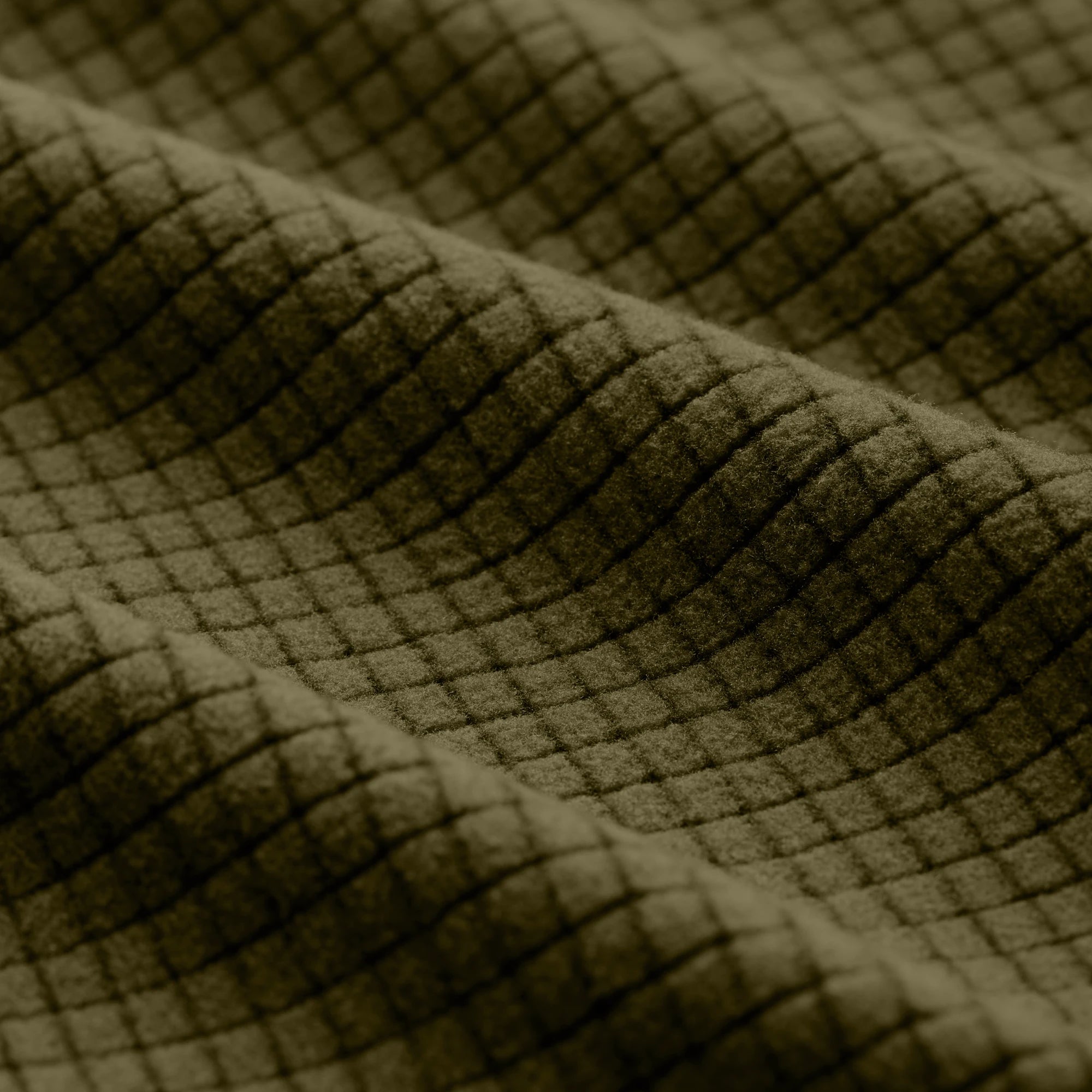 Sixty Series Check Fleece Half Zip with Hood in Olive, fabric detail #olive