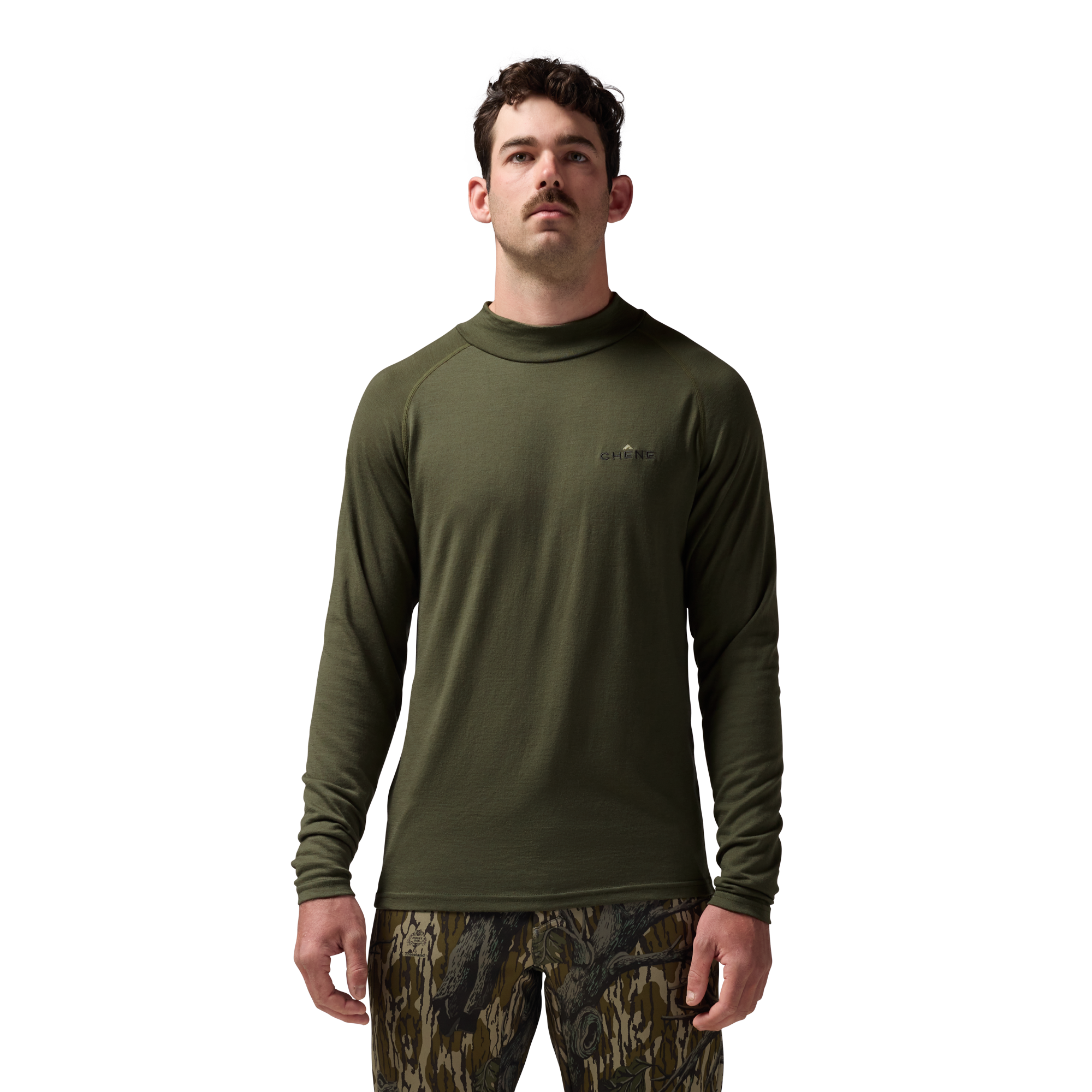 Merino Mock Neck in Olive, on model #olive