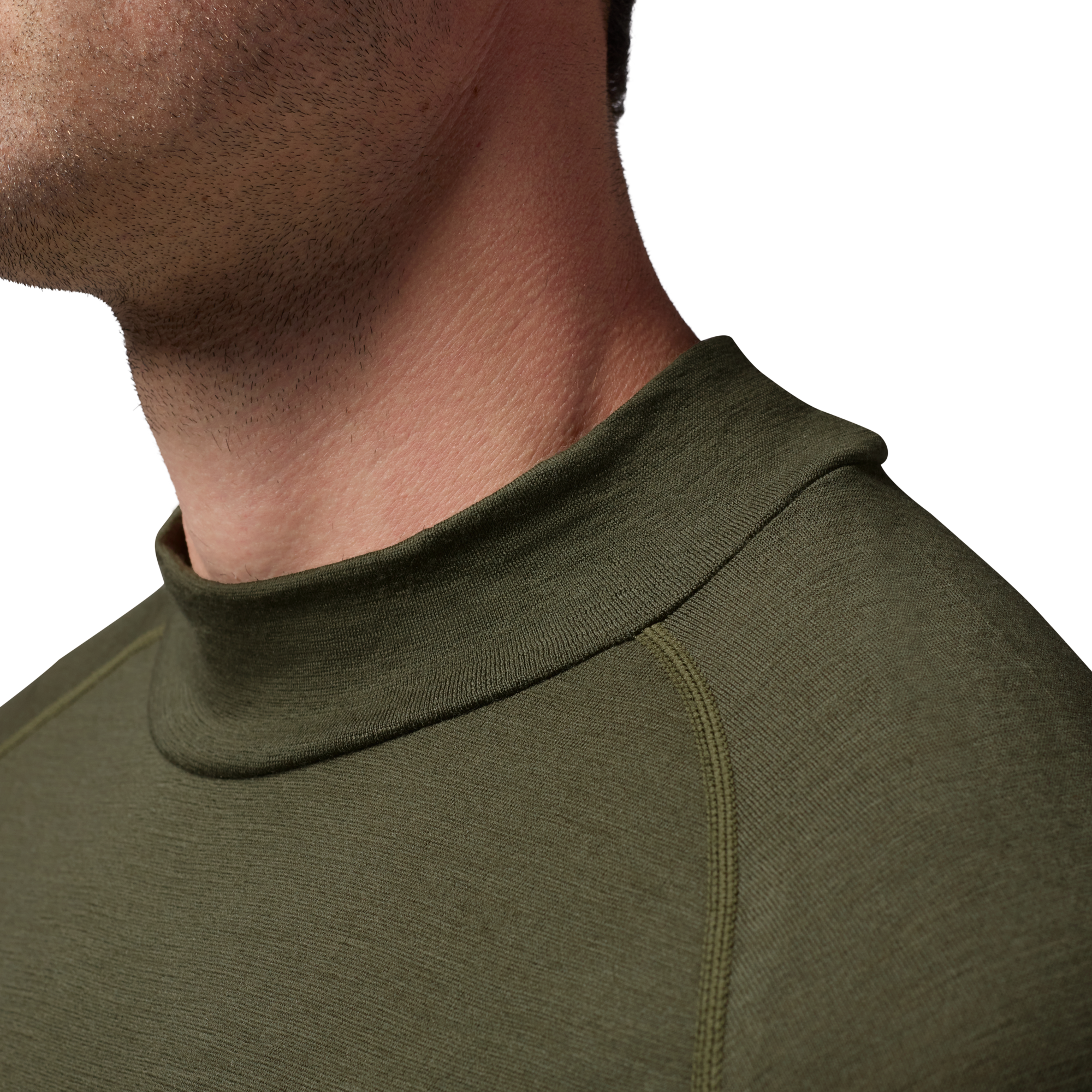 Merino Mock Neck in Olive, on model #olive