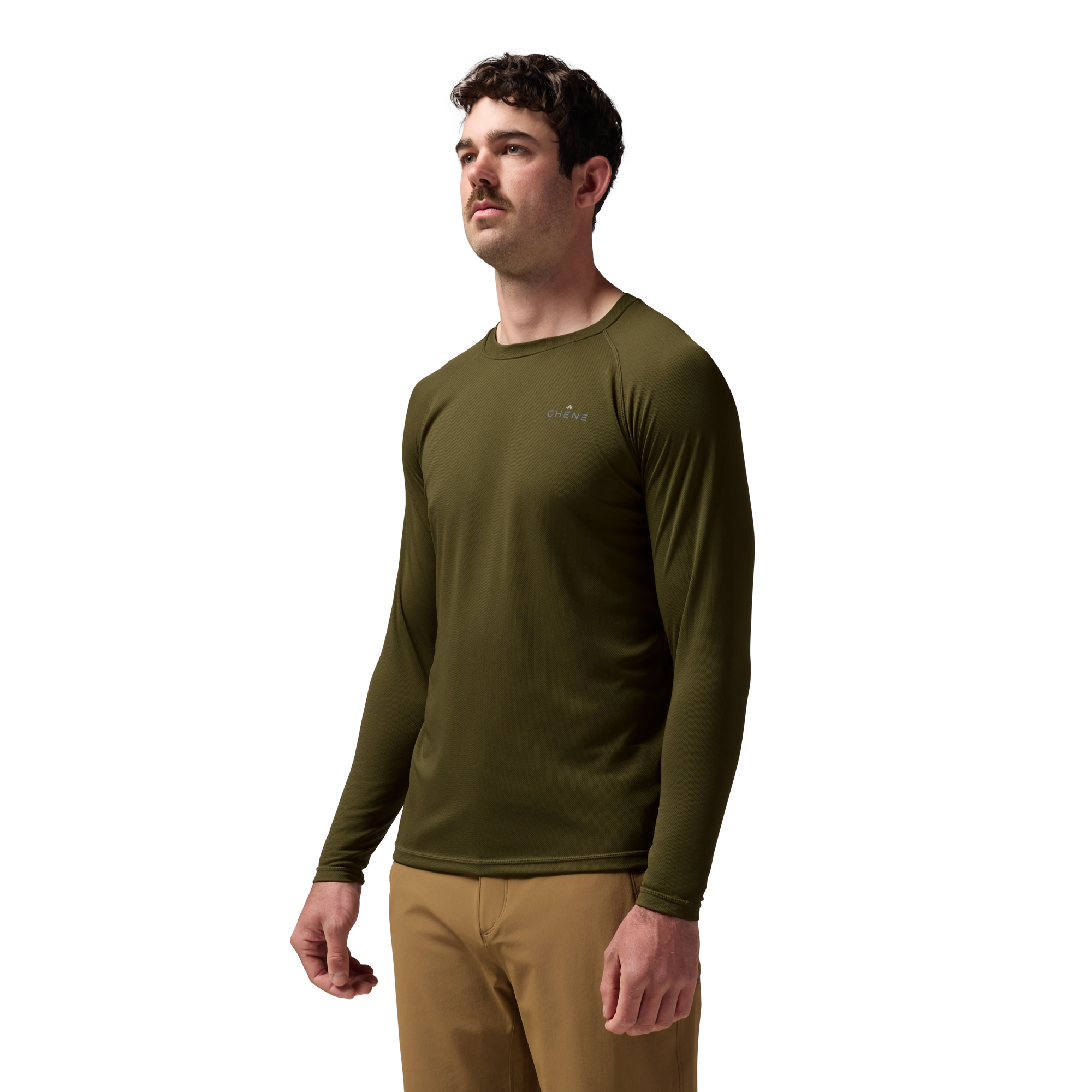 Vale 105 Synthetic Crew L/S in Dark Olive, on model #dark_olive