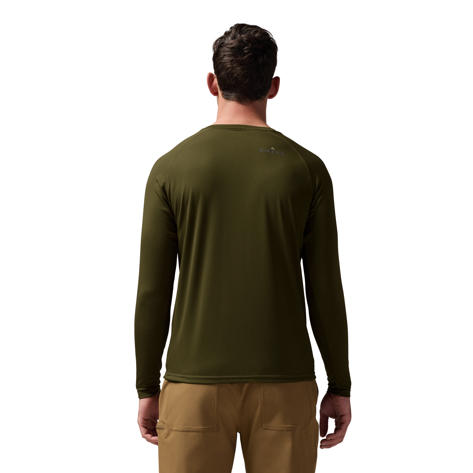 Vale 105 Synthetic Crew L/S in Dark Olive, on model #dark_olive
