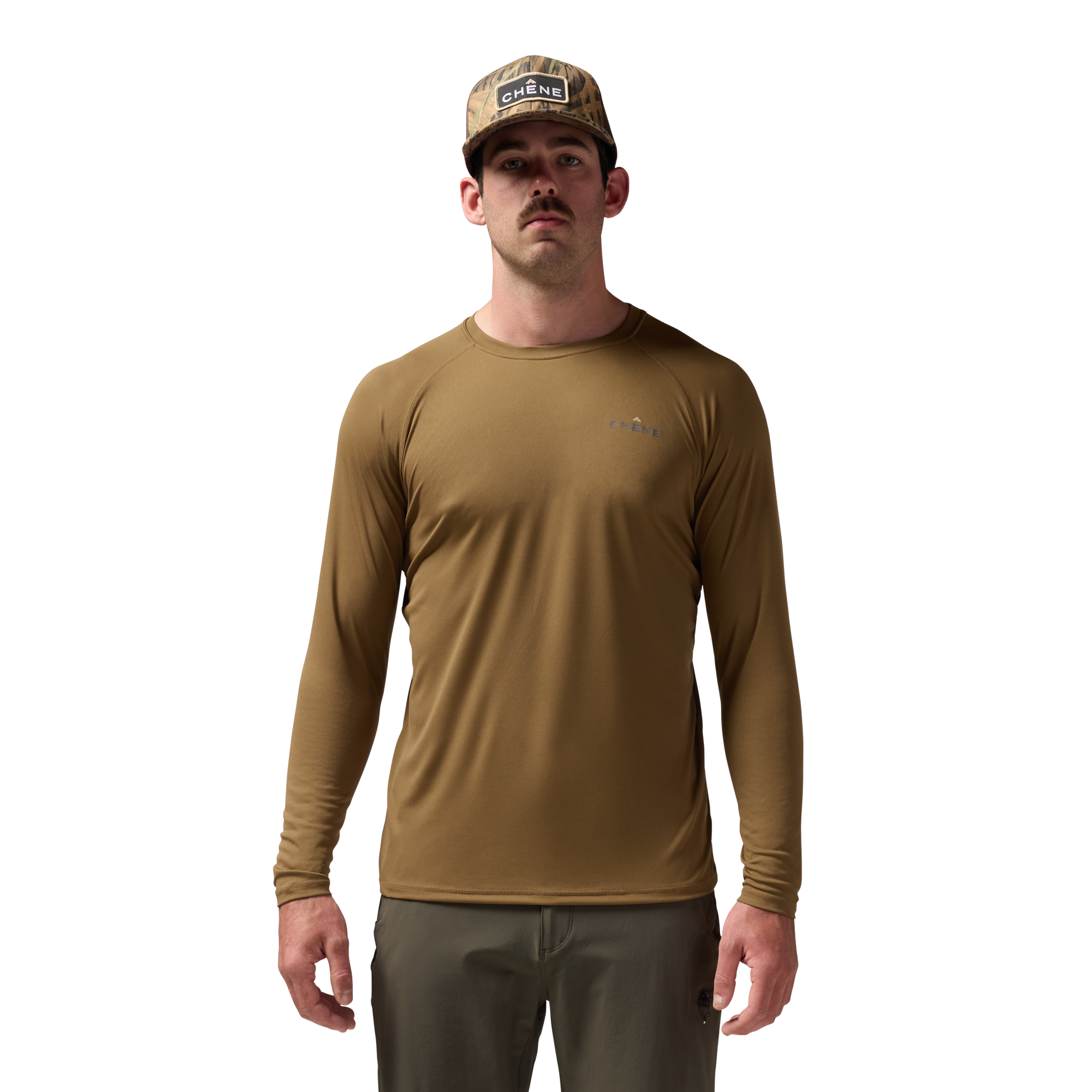 Vale 105 Synthetic Crew L/S in Field Khaki, on model #field_khaki