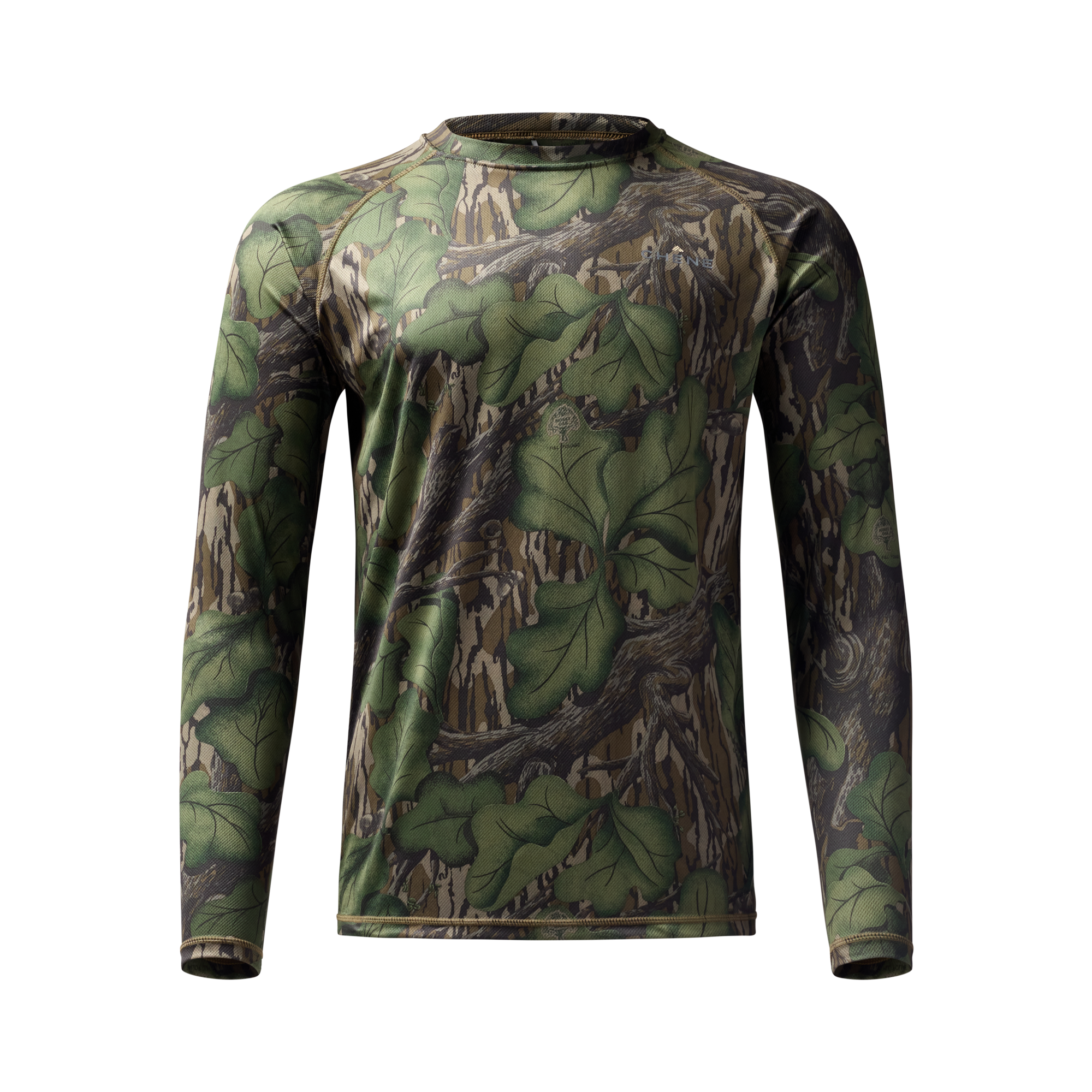 Vale 105 Synthetic Crew L/S in Mossy Oak Full Foliage, front view #mossy_oak_full_foliage