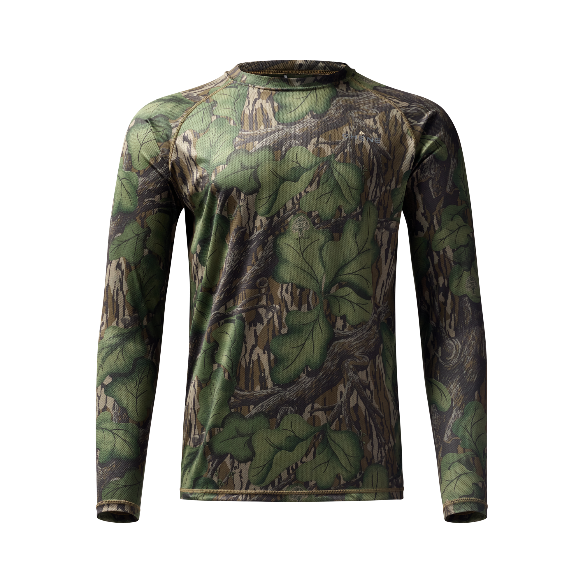 Vale 105 Synthetic Crew L/S in Mossy Oak Full Foliage, front view #mossy_oak_full_foliage