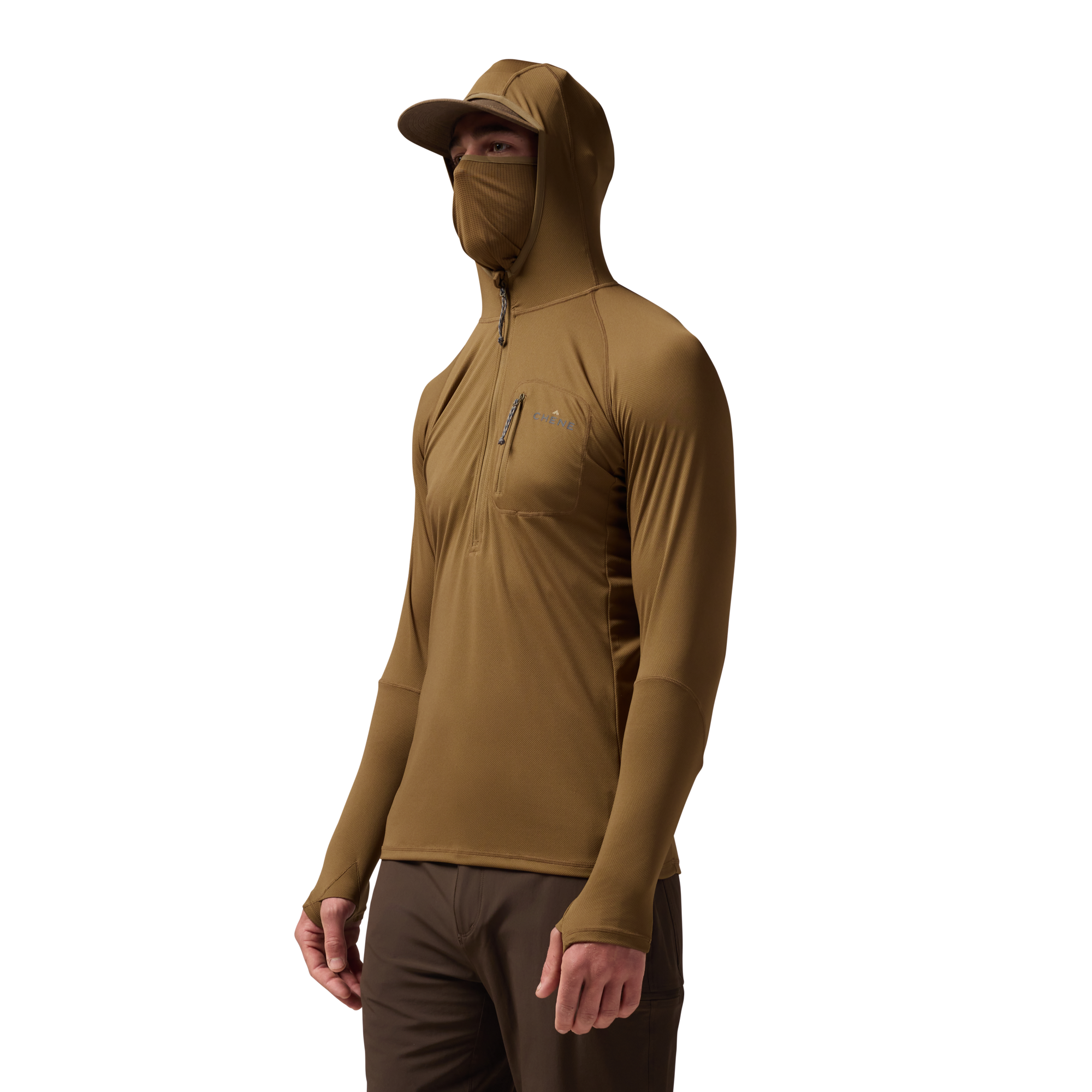 Vale 105 Synthetic Hoodie in Field Khaki, on model #field_khaki