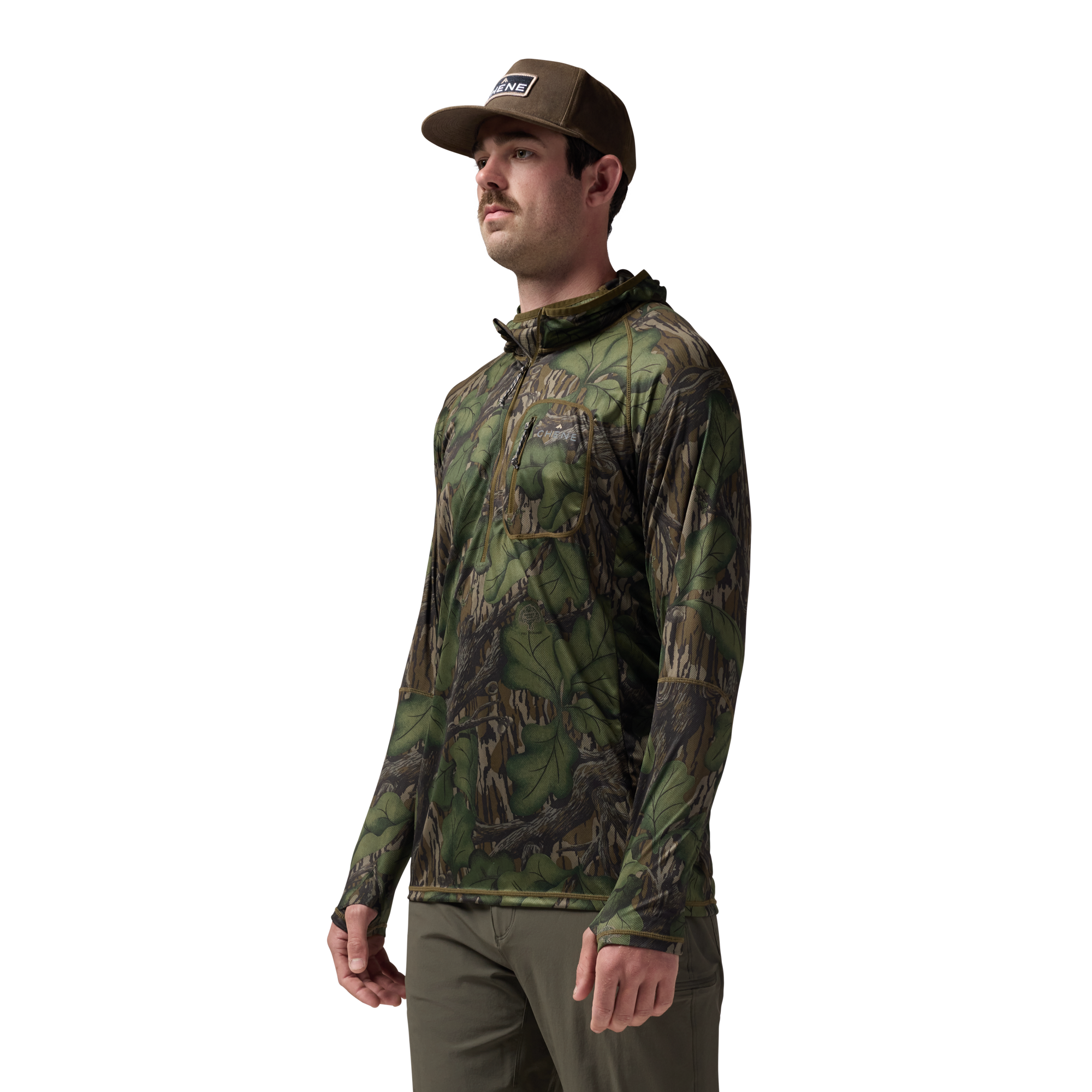 Vale 105 Synthetic Hoodie in Mossy Oak Full Foliage, on model #mossy_oak_full_foliage