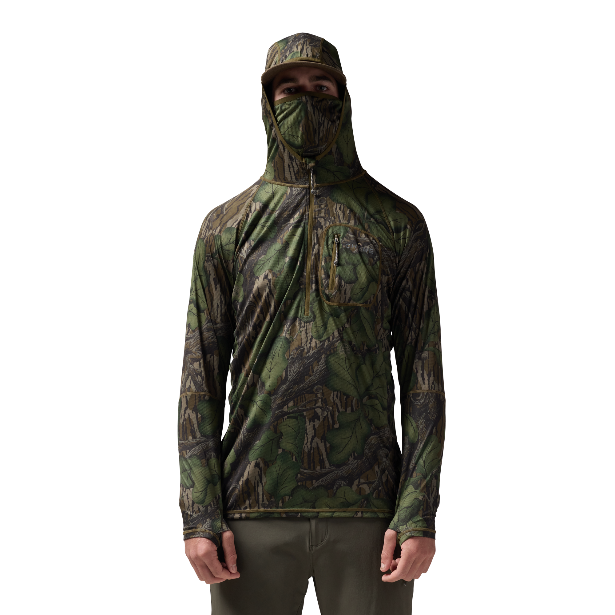 Vale 105 Synthetic Hoodie in Mossy Oak Full Foliage, on model #mossy_oak_full_foliage