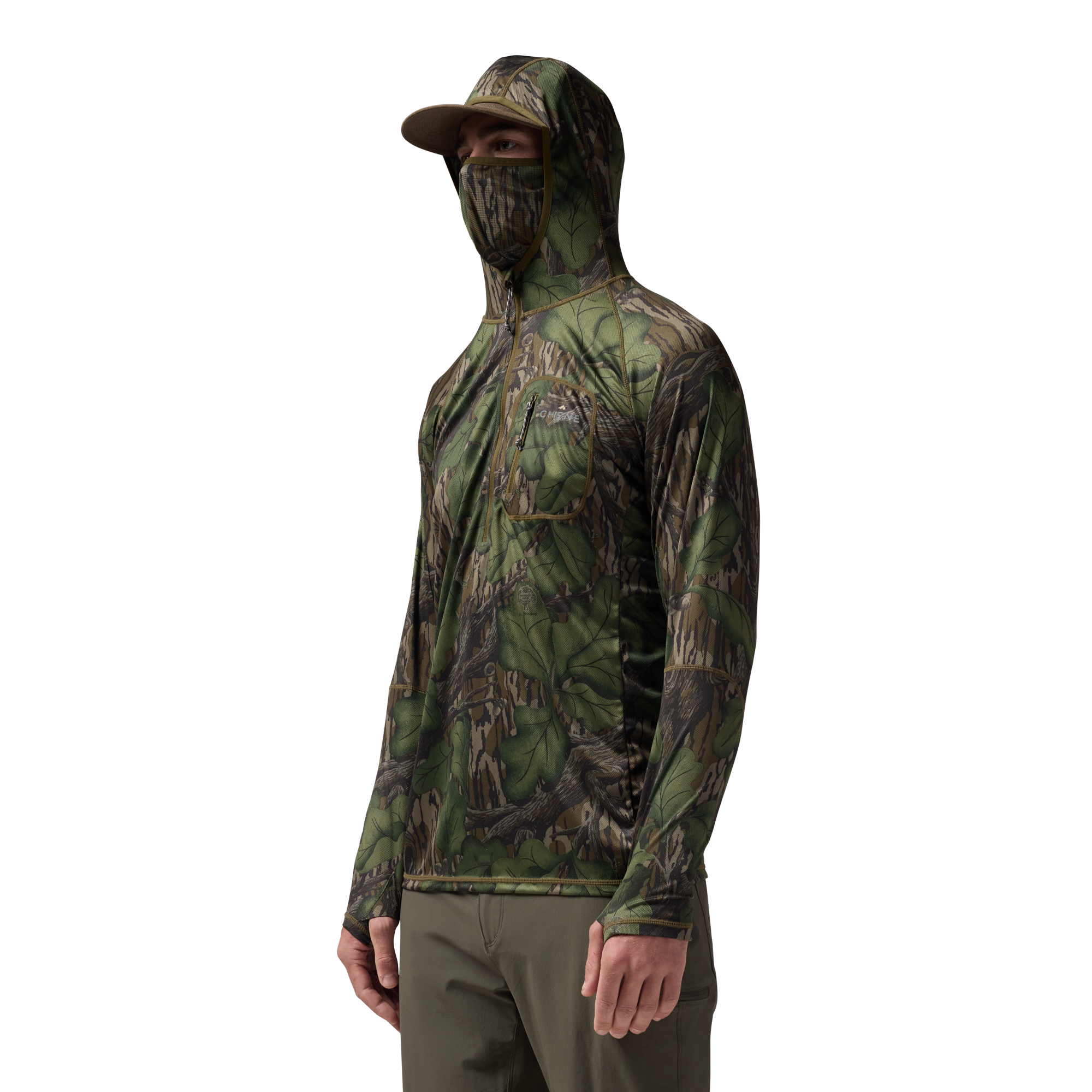 Vale 105 Synthetic Hoodie in Mossy Oak Full Foliage, on model #mossy_oak_full_foliage