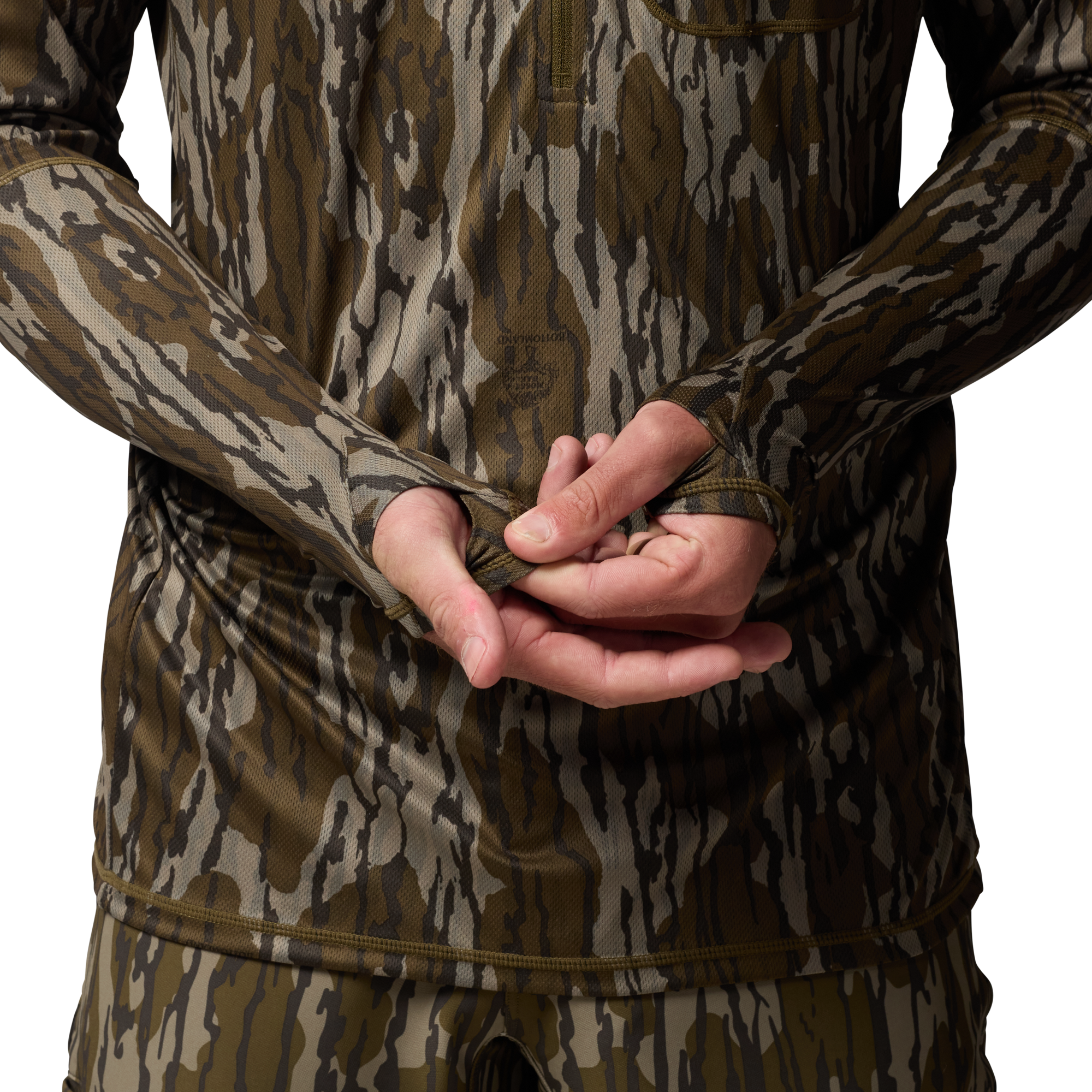 Vale 105 Synthetic Hoodie in Mossy Oak Original Bottomland, on model #mossy_oak_original_bottomland