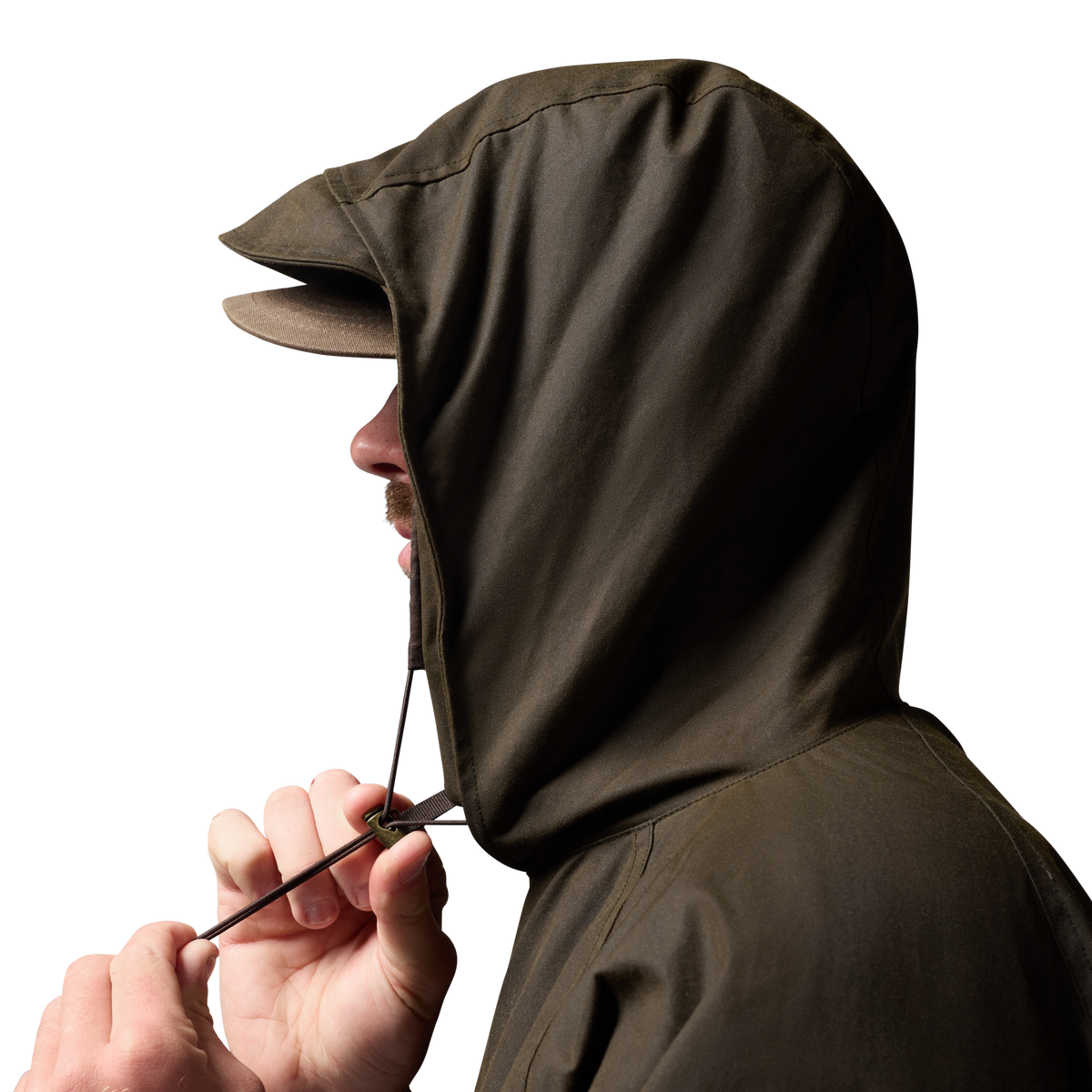 Founder's Reserve Waxed Wading Jacket in Dark Olive, on model #dark_olive