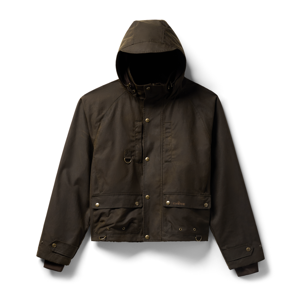 Founder's Reserve Waxed Wading Jacket in Dark Olive, flat lay #dark_olive