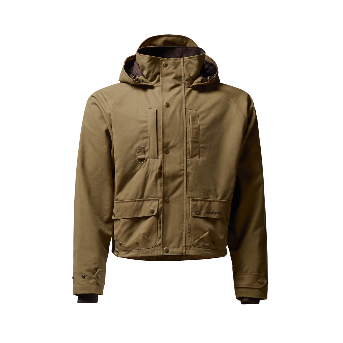 Founders' Reserve Waxed Wading Jacket in Field Khaki, front view #field_khaki