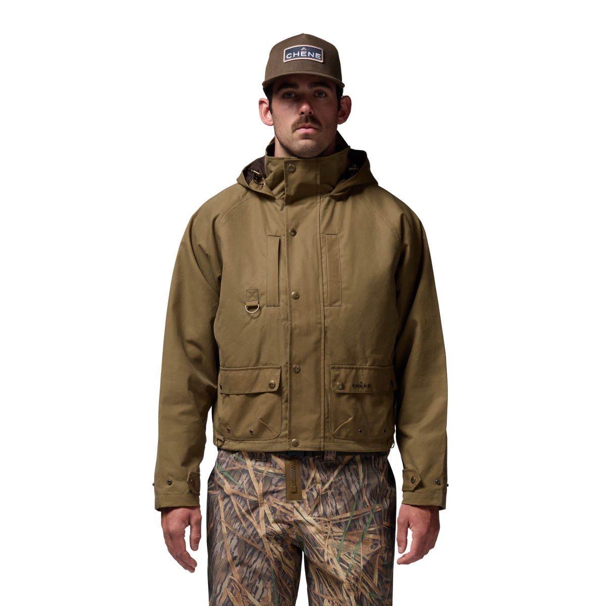 Founders' Reserve Waxed Wading Jacket in Field Khaki, on model #field_khaki
