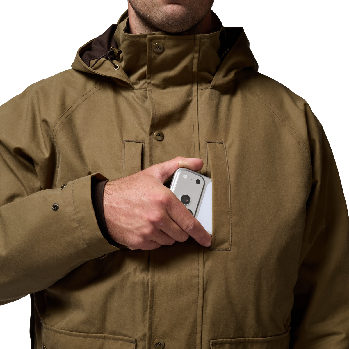 Founders' Reserve Waxed Wading Jacket in Field Khaki, on model #field_khaki