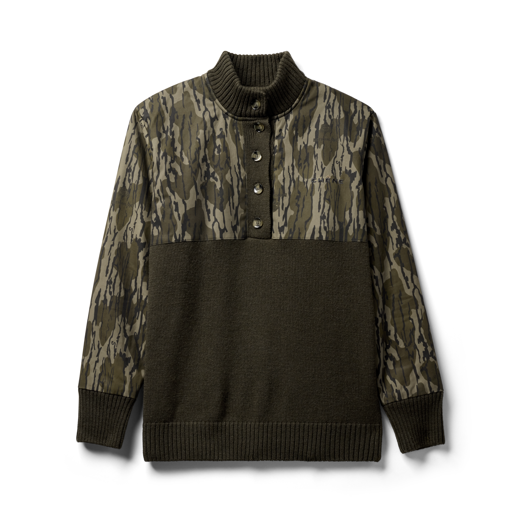 Waxed Canvas Sweater in Mossy Oak Original Bottomland, flat lay #mossy_oak_original_bottomland