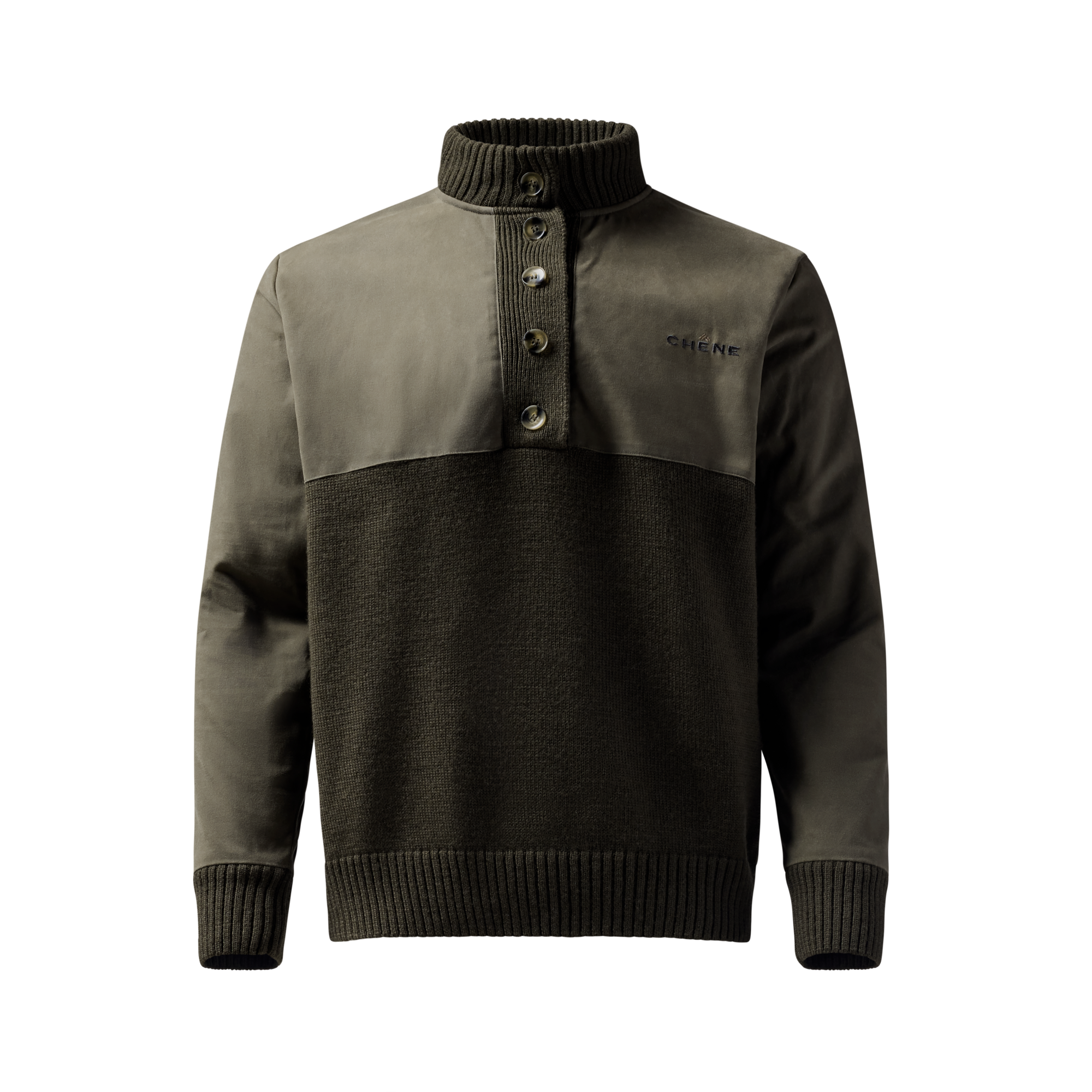 Waxed Canvas Sweater in Moss, front view #moss