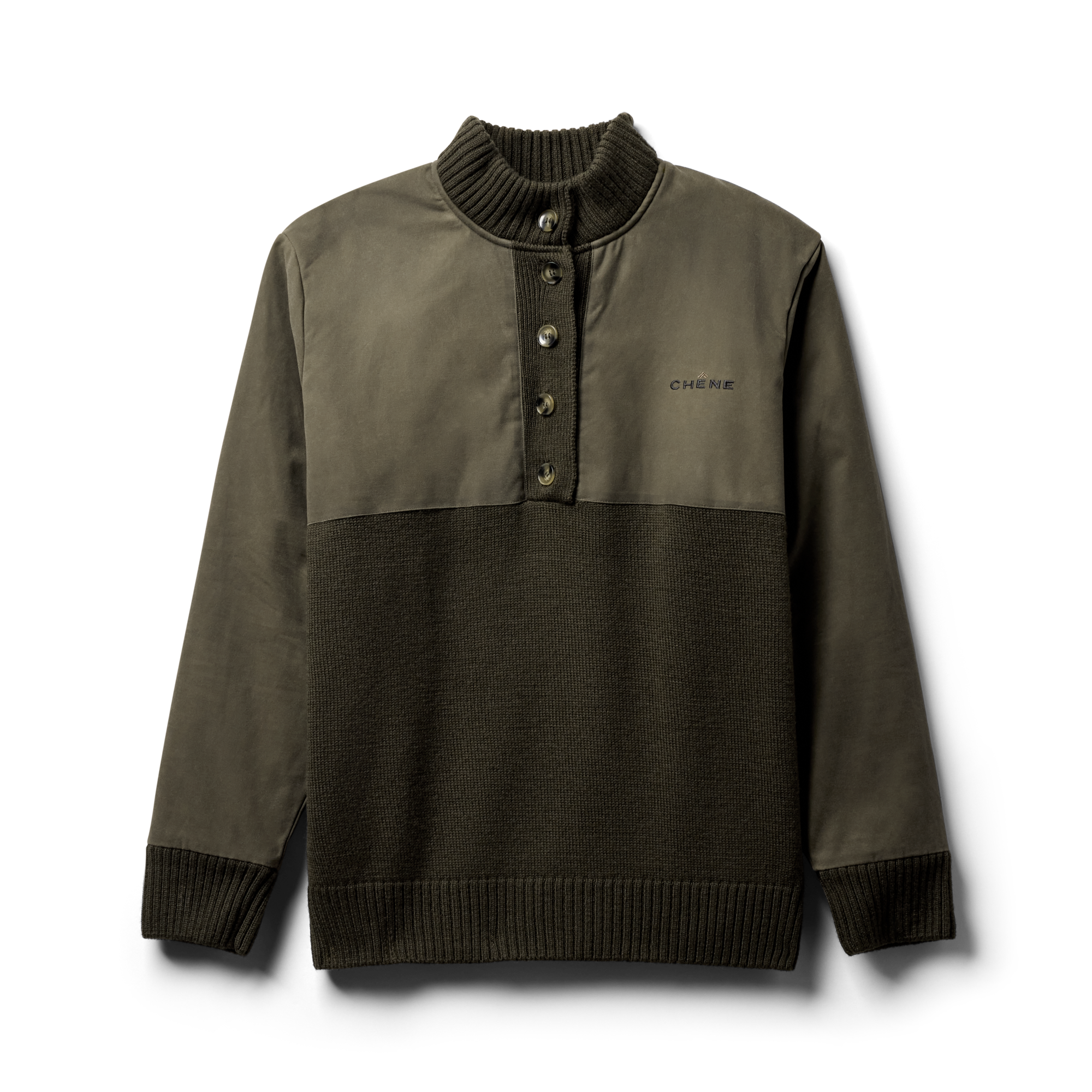 Waxed Canvas Sweater in Moss, flat lay #moss
