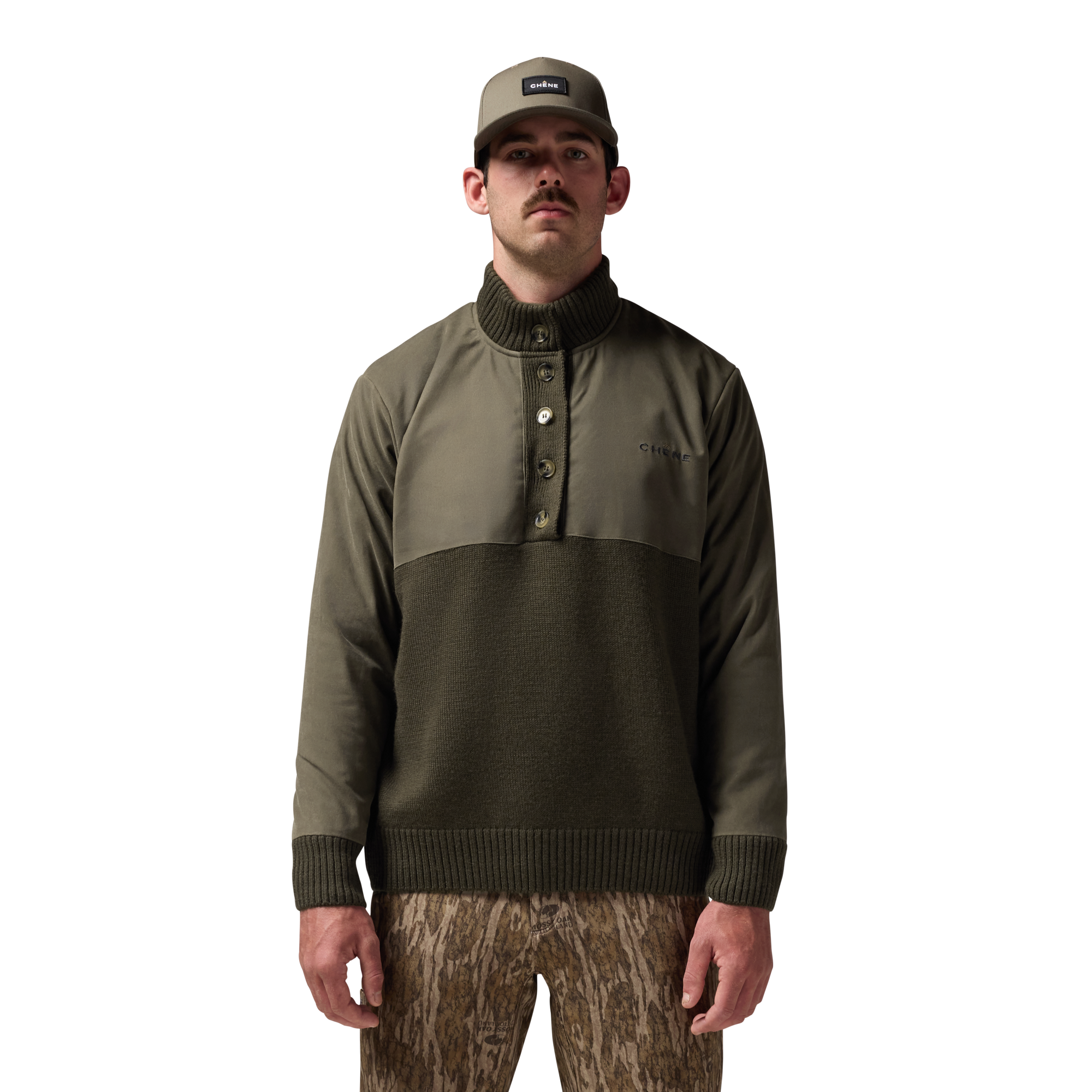 Waxed Canvas Sweater in Moss, on model #moss