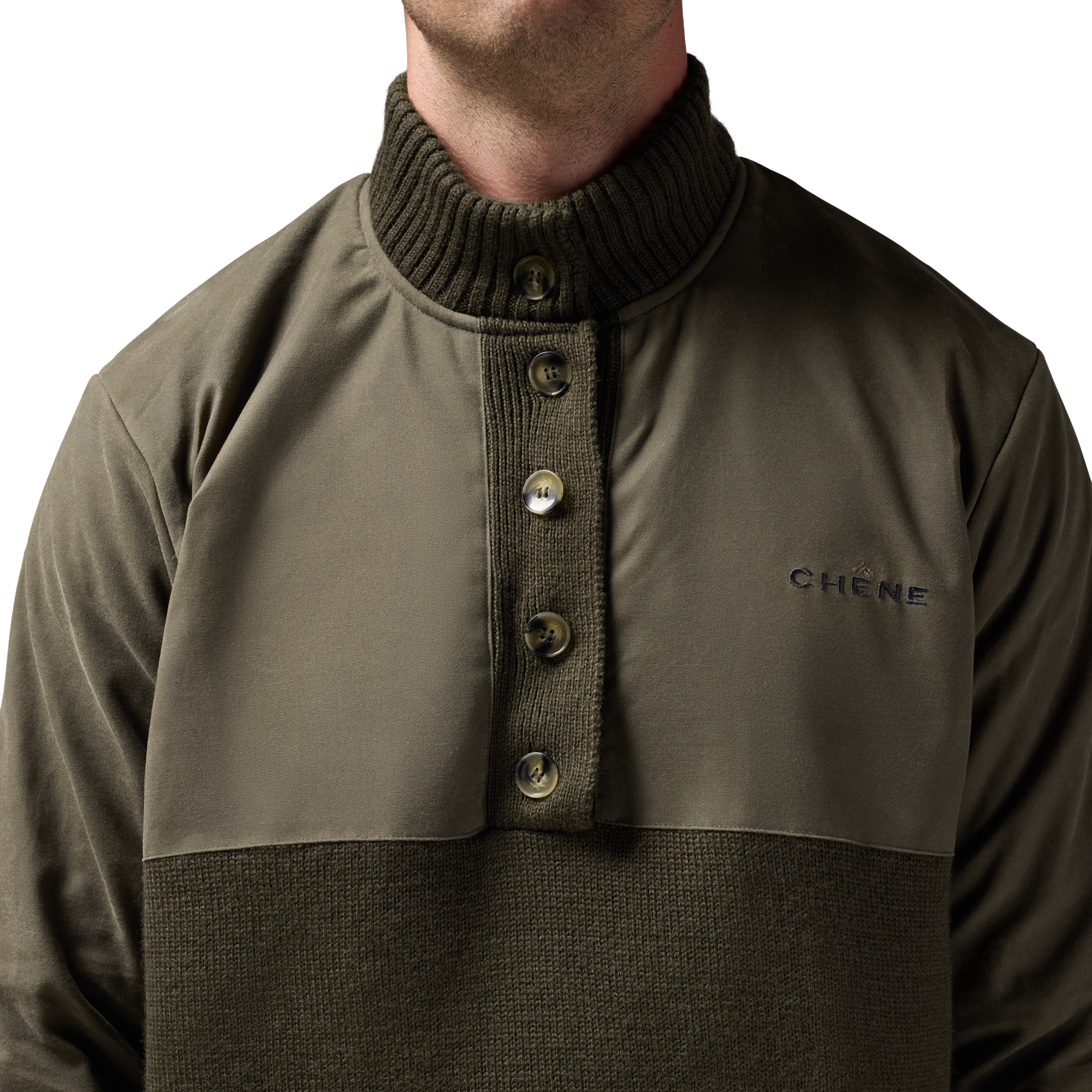 Waxed Canvas Sweater in Moss, on model #moss