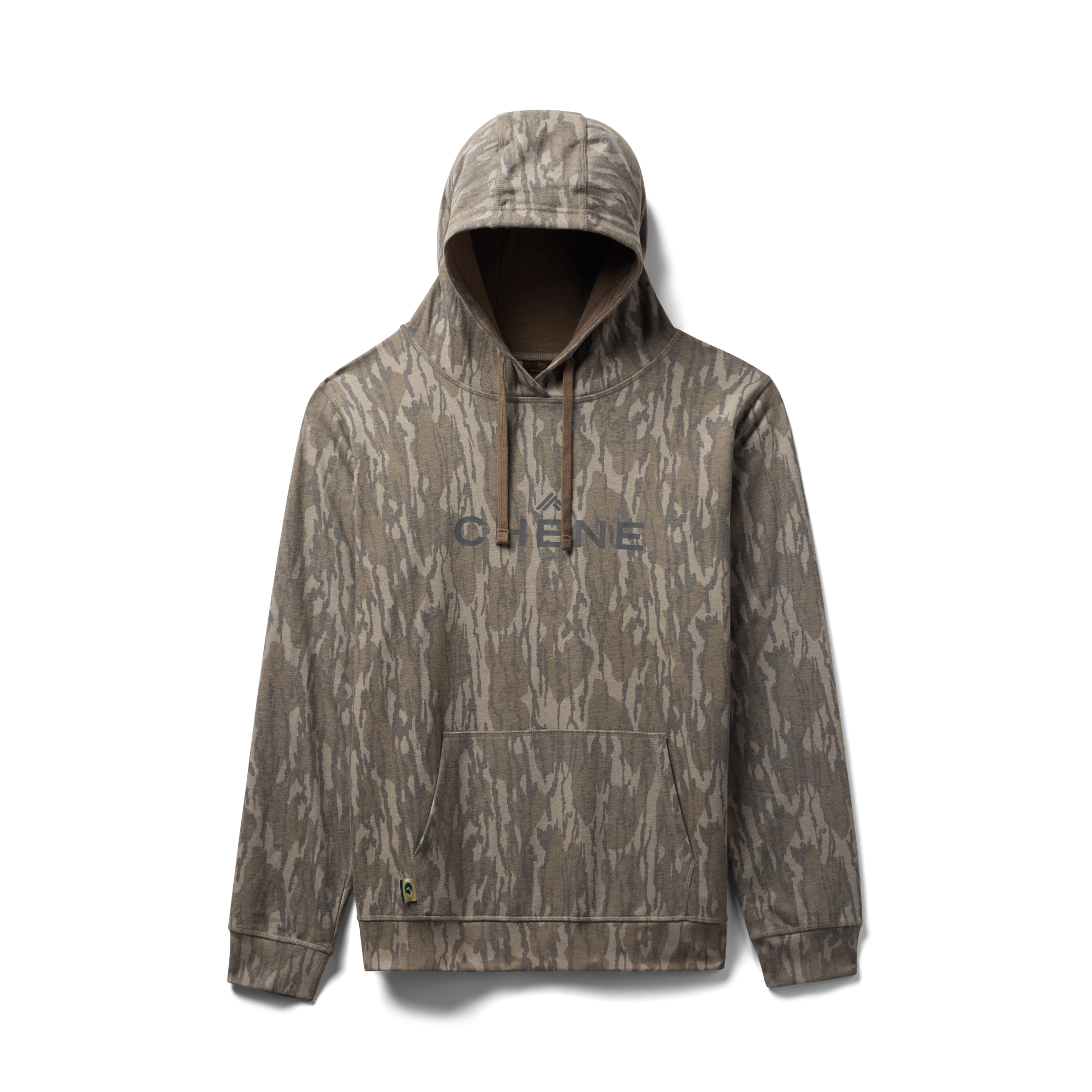 Washed Out Camo Logo Hoodie in Mossy Oak Original Bottomland, flat lay #mossy_oak_original_bottomland