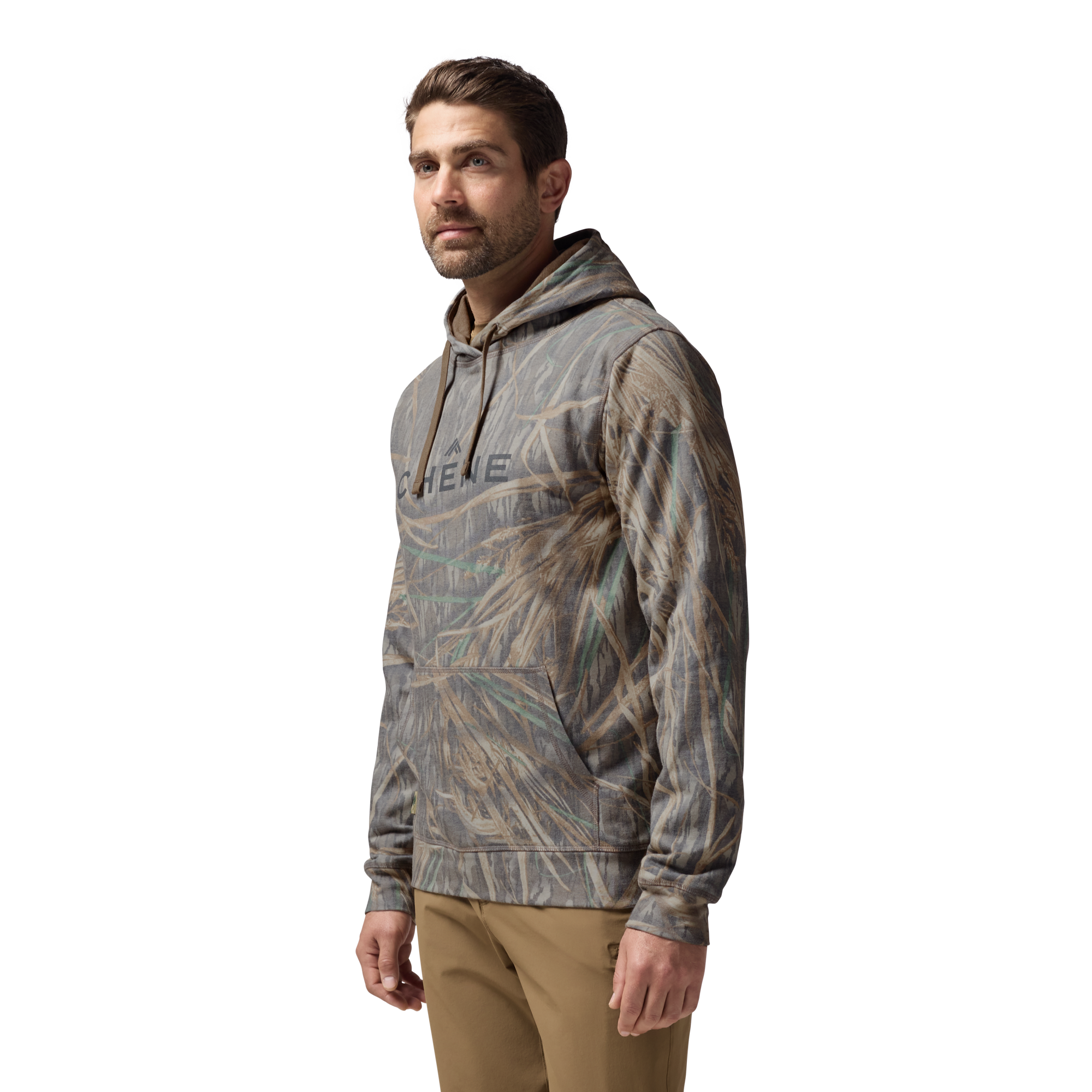 Washed Out Camo Logo Hoodie in Mossy Oak Original Shadow Grass, on model #mossy_oak_original_shadow_grass