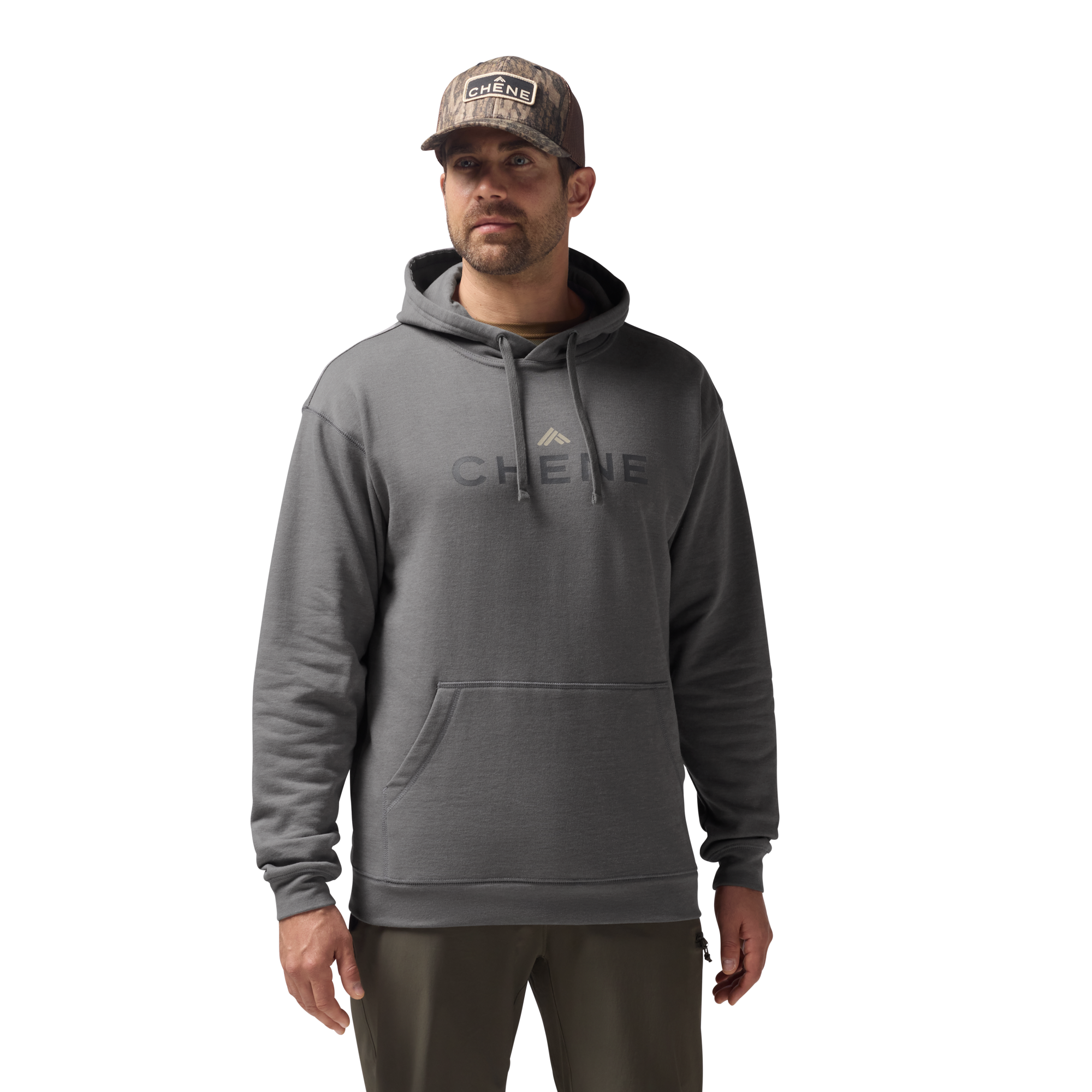 Leisure Hoodie in Heather Charcoal, on model #heather_charcoal