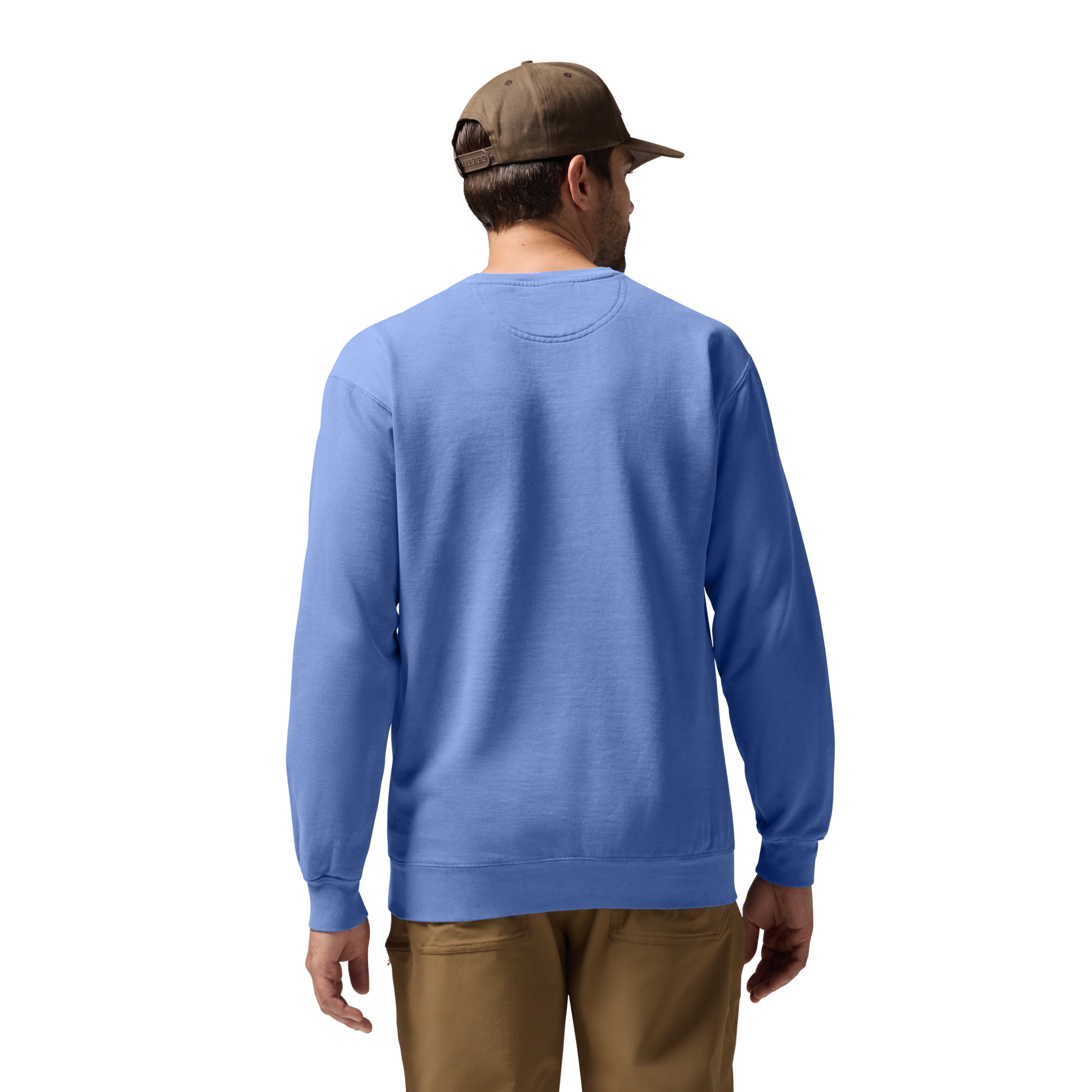 Comfort Colors Sweatshirt in Flo Blue, on model #flo_blue