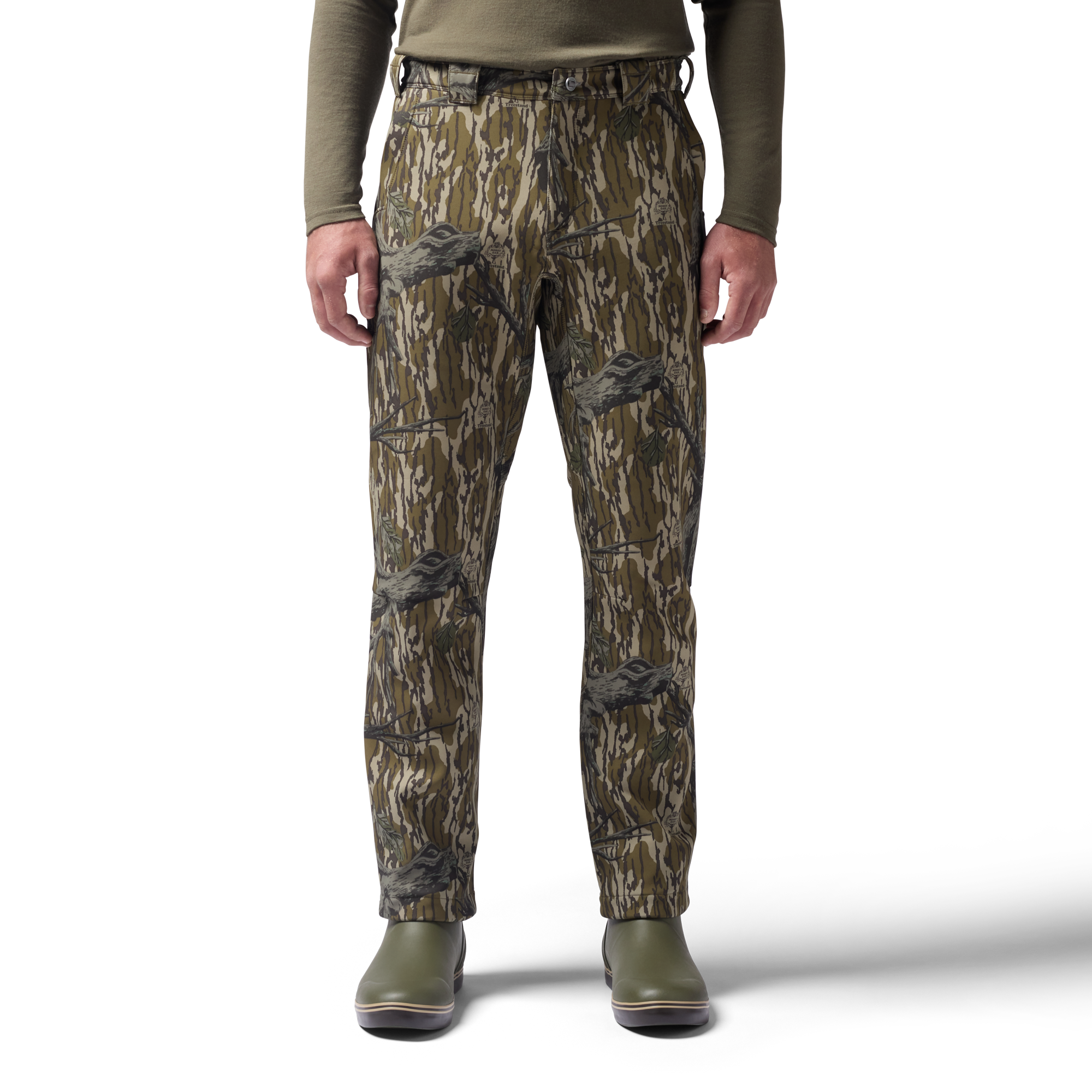 Bonded Fleece Field Pant in Mossy Oak Original Treestand, on model #mossy_oak_original_treestand