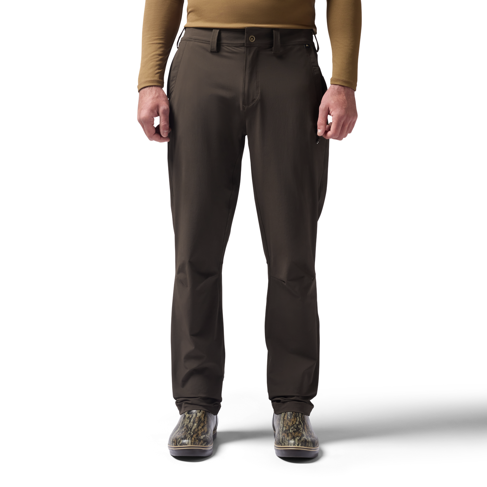 Front on-model view of Scout Pant in mud. #mud