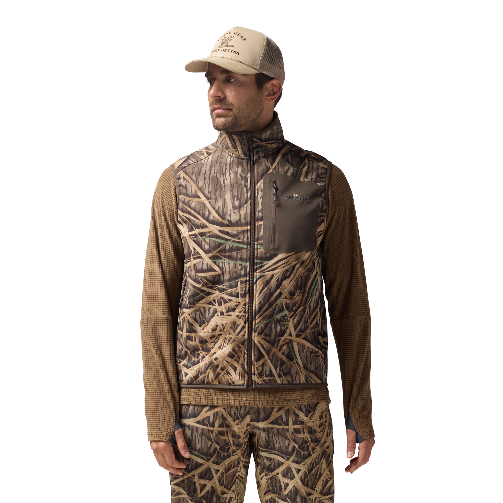 Scout Vest in Mossy Oak Original Shadow Grass, on model #mossy_oak_original_shadow_grass