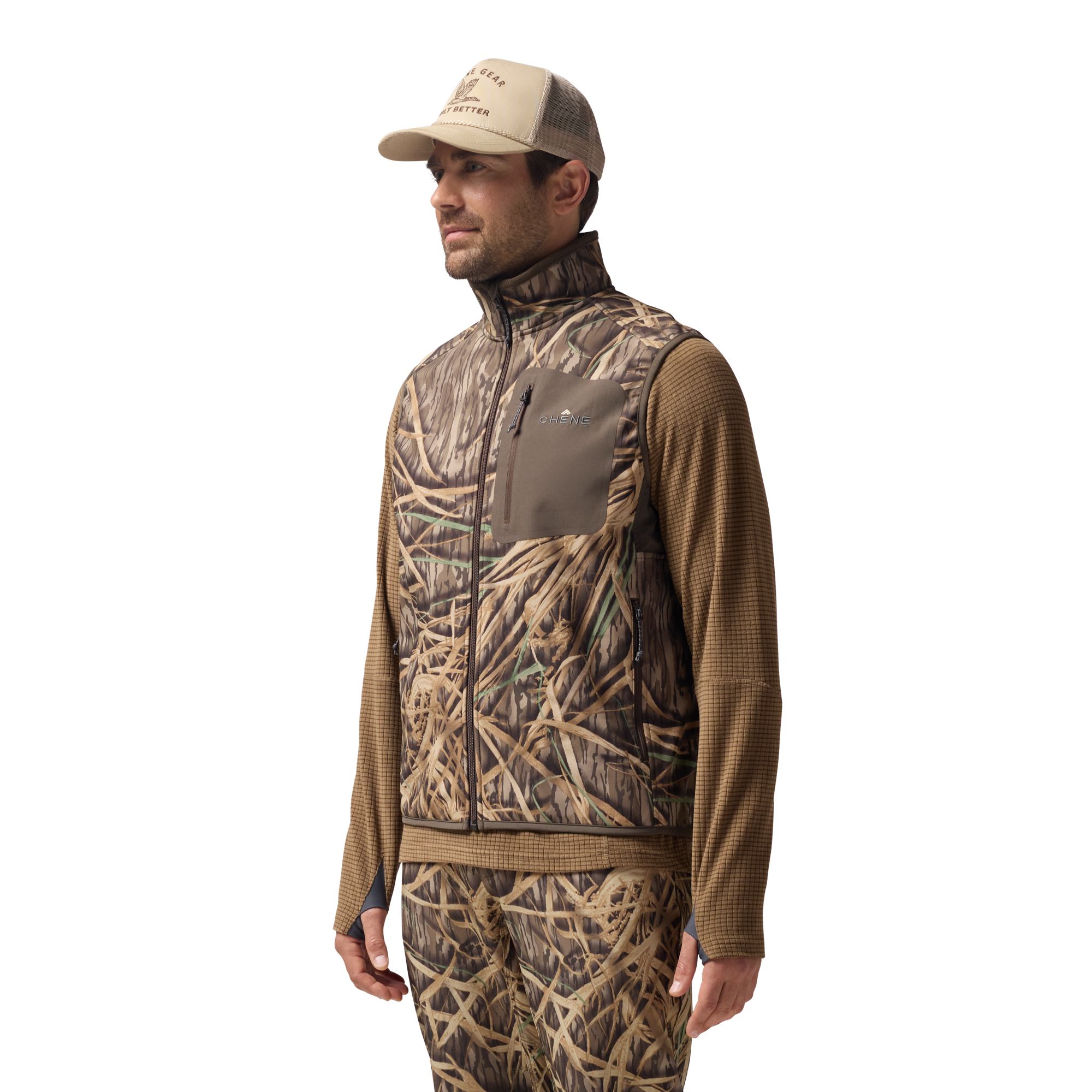 Scout Vest in Mossy Oak Original Shadow Grass, on model #mossy_oak_original_shadow_grass