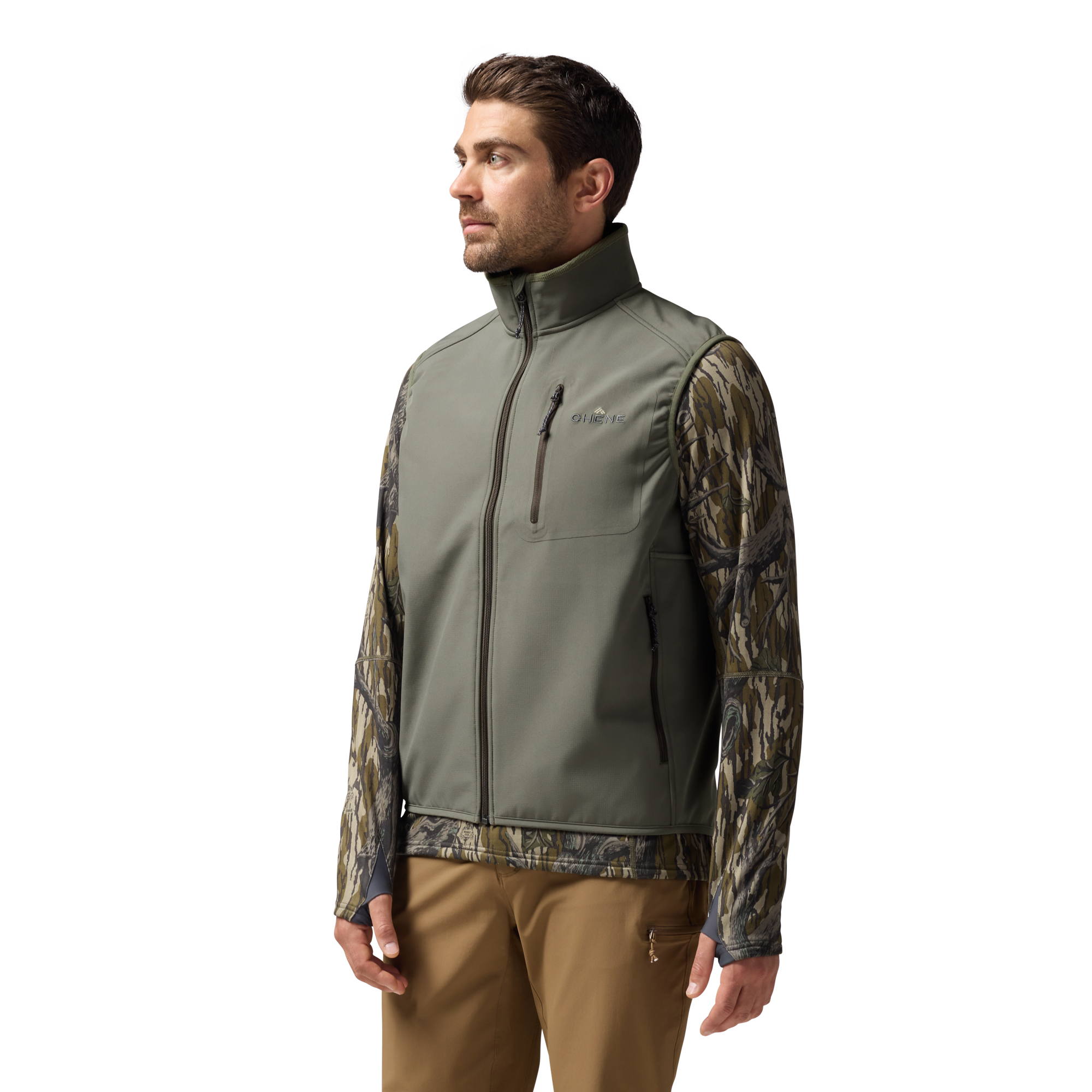 Scout Vest in Sage, on model #sage