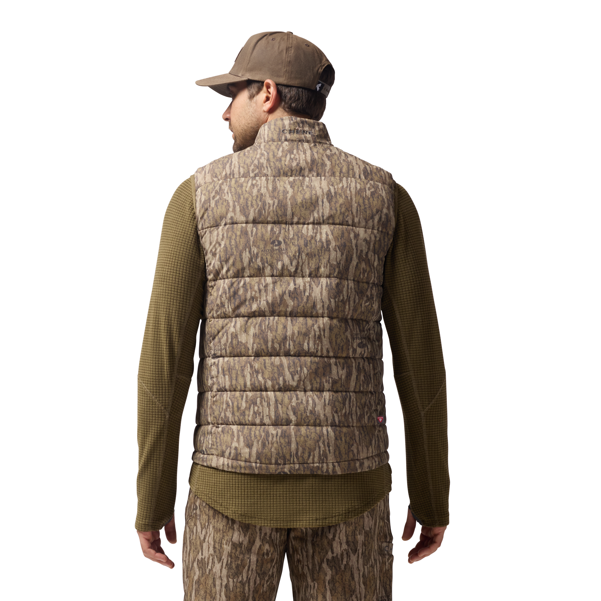 Flyweigh Vest in Mossy Oak Bottomland, on model #mossy_oak_bottomland