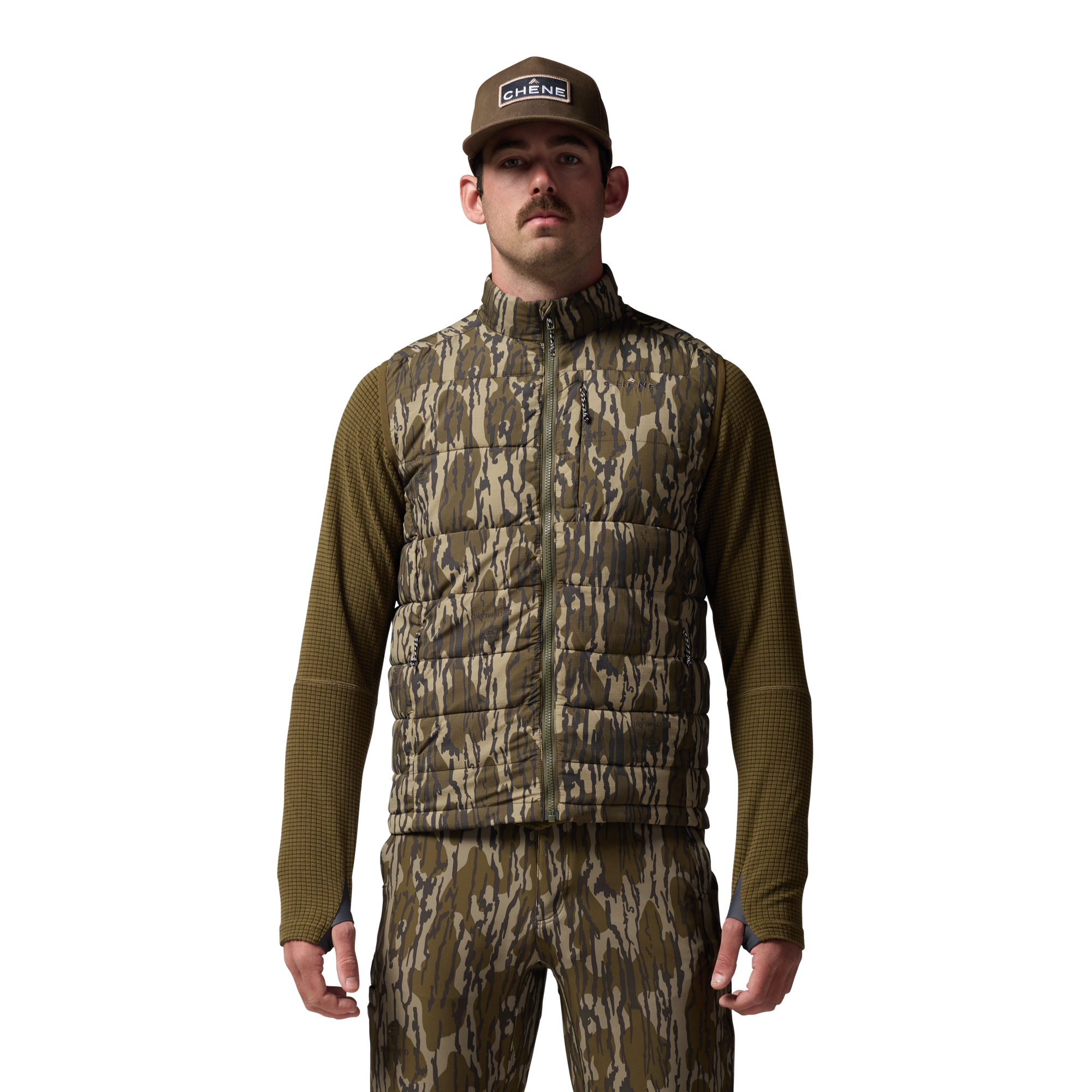 Flyweigh Vest in Mossy Oak Original Bottomland, on model #mossy_oak_original_bottomland
