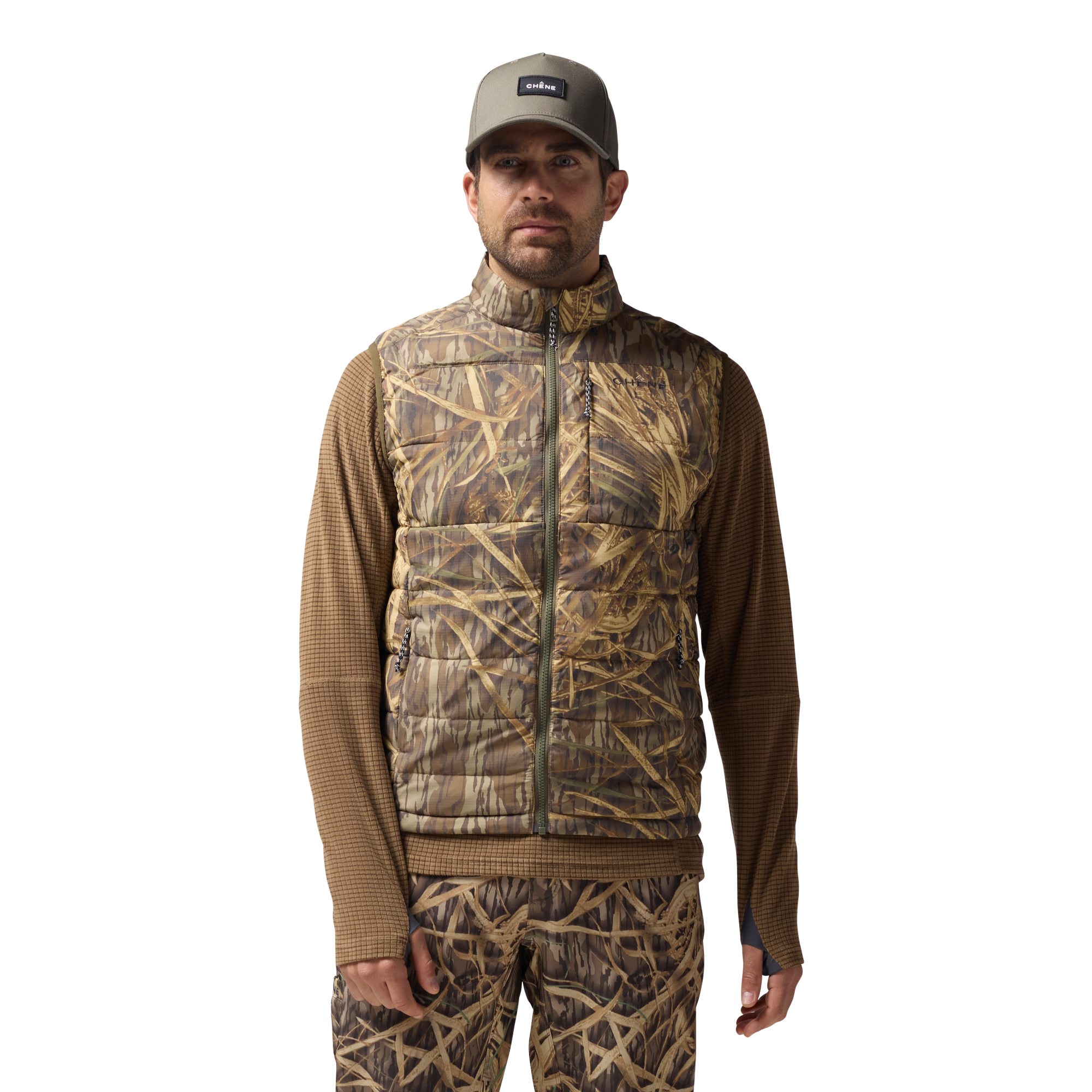 Flyweigh Vest in Mossy Oak Original Shadow Grass, on model #mossy_oak_original_shadow_grass