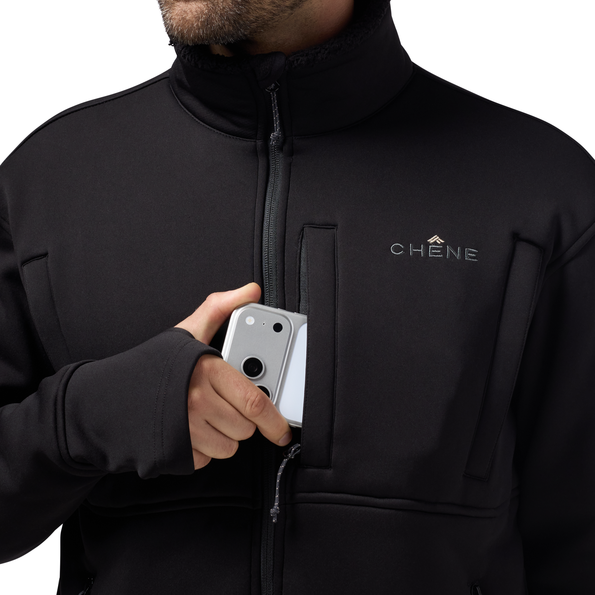 Over/Under Jacket in Black, on model #black