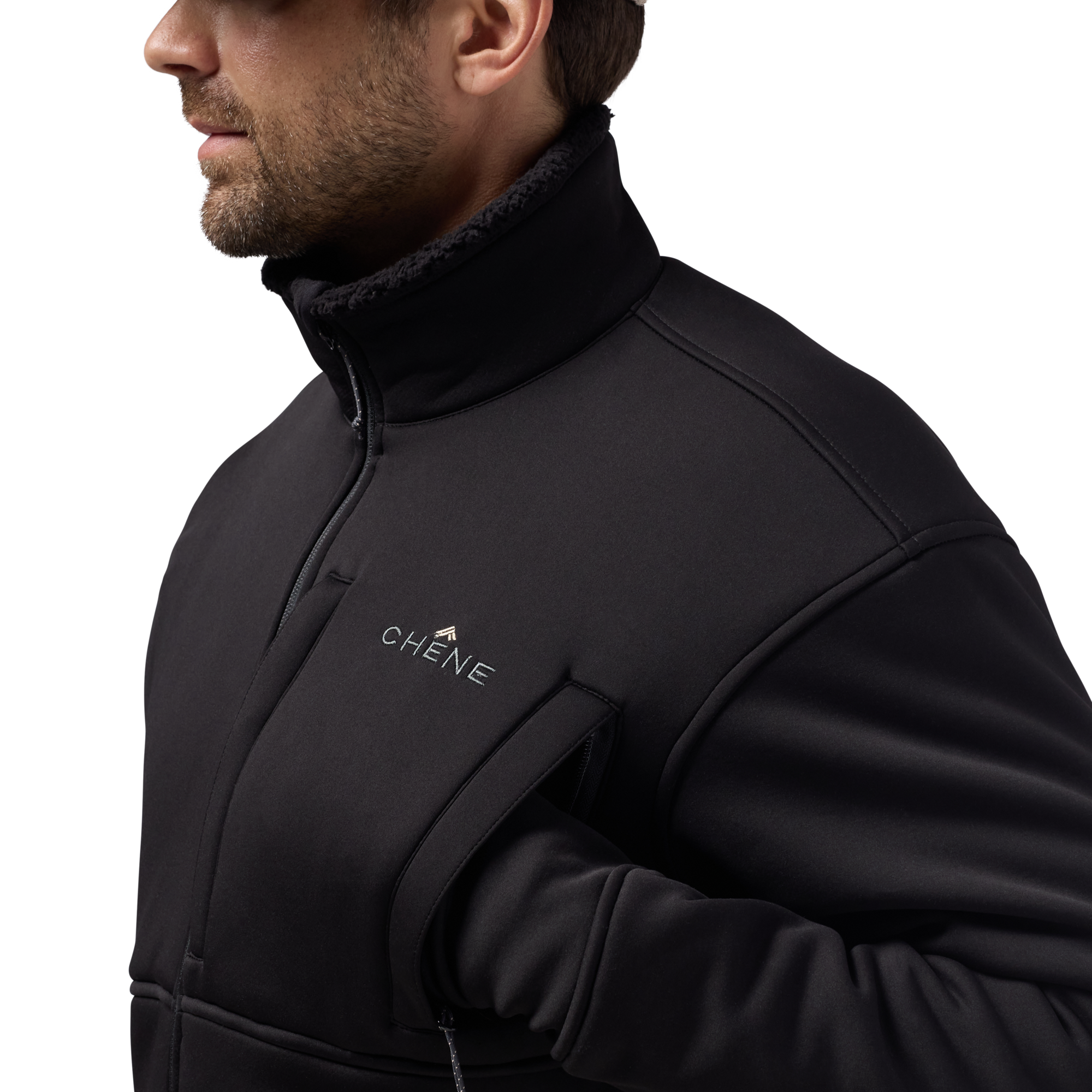 Over/Under Jacket in Black, on model #black