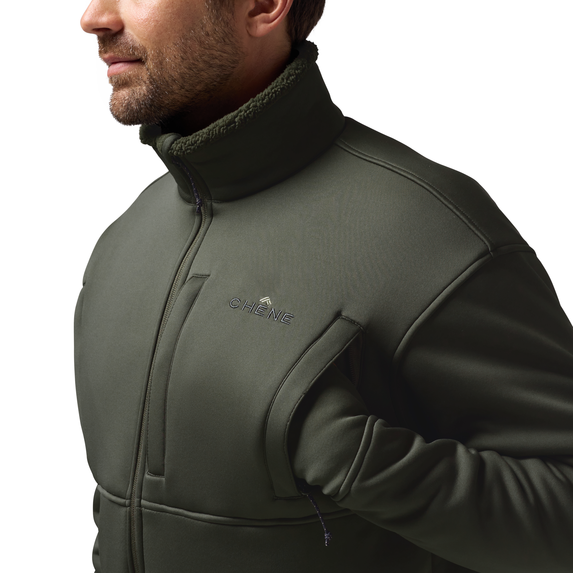 Over/Under Jacket in Cypress, on model #cypress