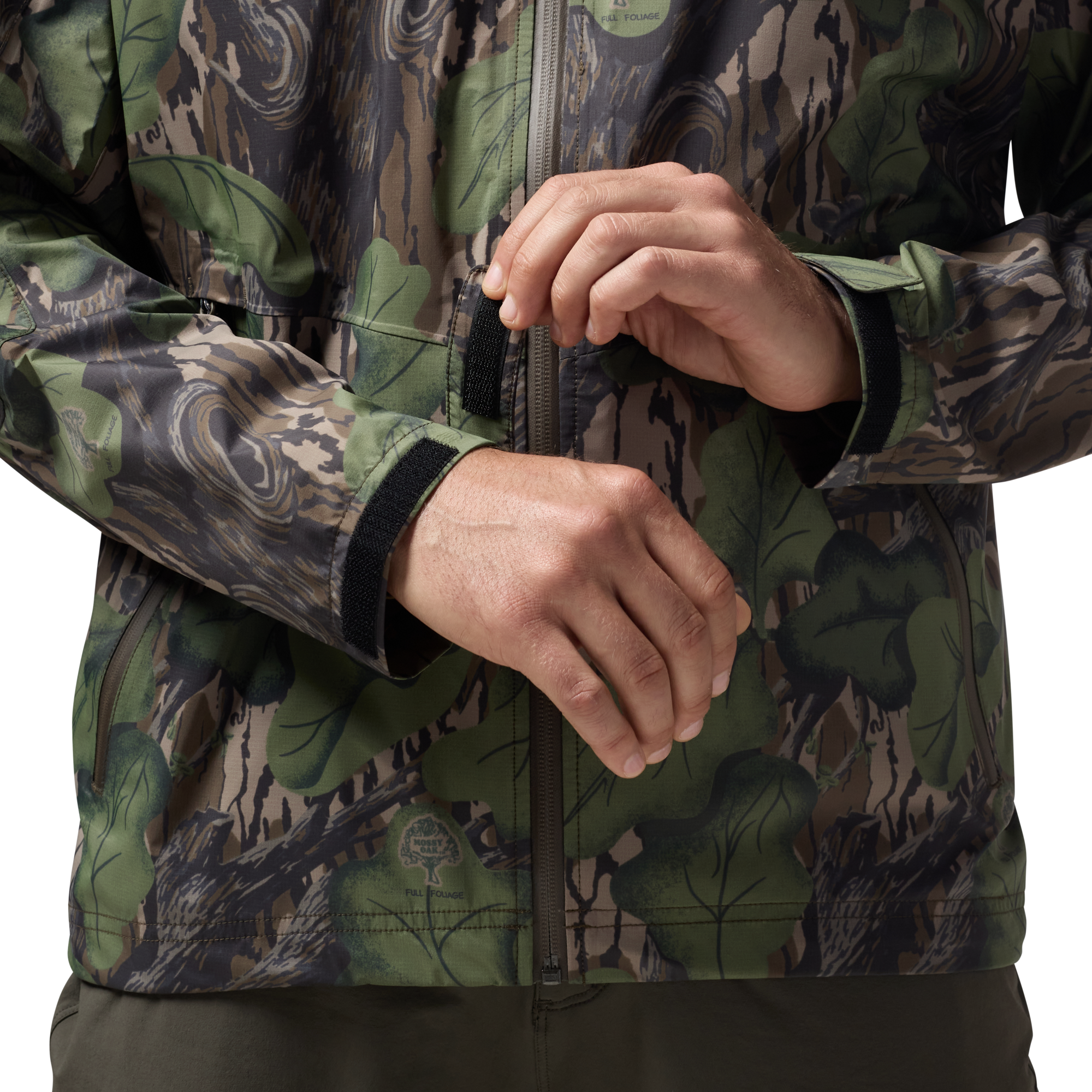 Hydro-Lok Velo Rain Jacket in Mossy Oak Full Foliage, on model #mossy_oak_full_foliage