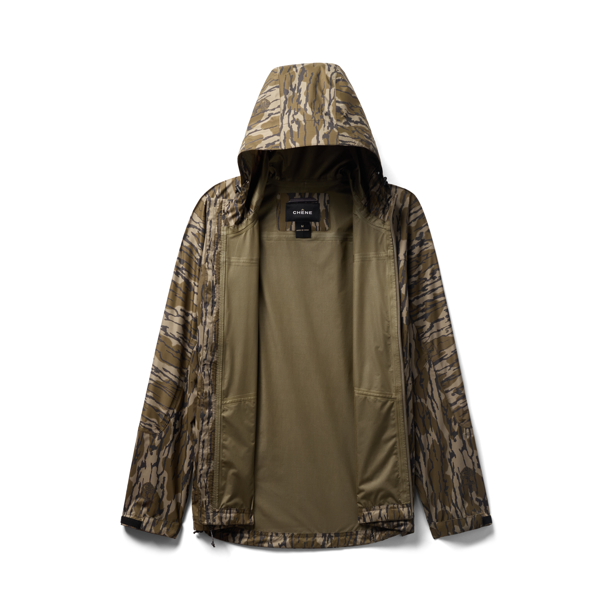Hydro-Lok Velo Rain Jacket in Mossy Oak Original Bottomland, flat lay #mossy_oak_original_bottomland