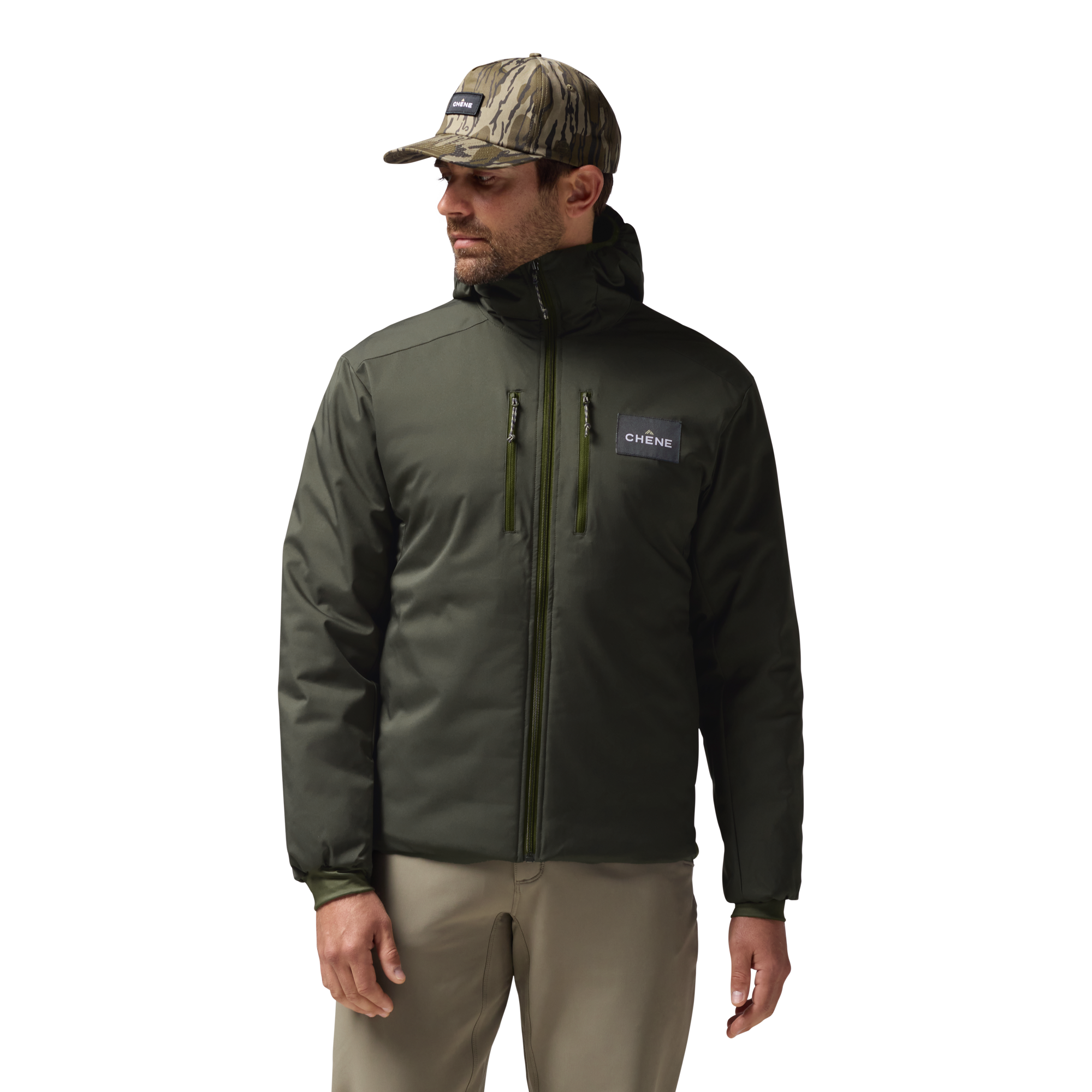 Flyweigh Jacket in Cypress, on model #cypress