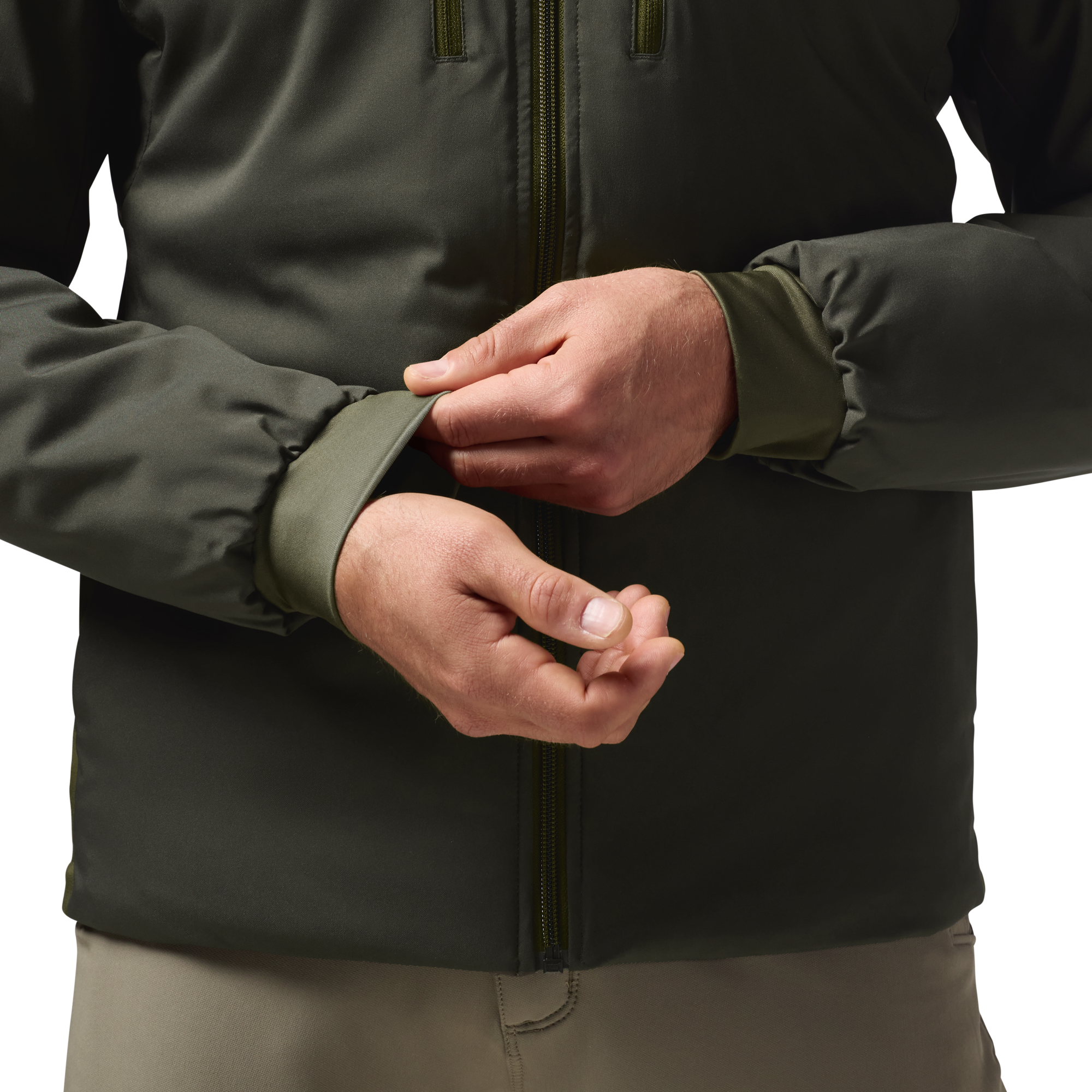 Flyweigh Jacket in Cypress, on model #cypress