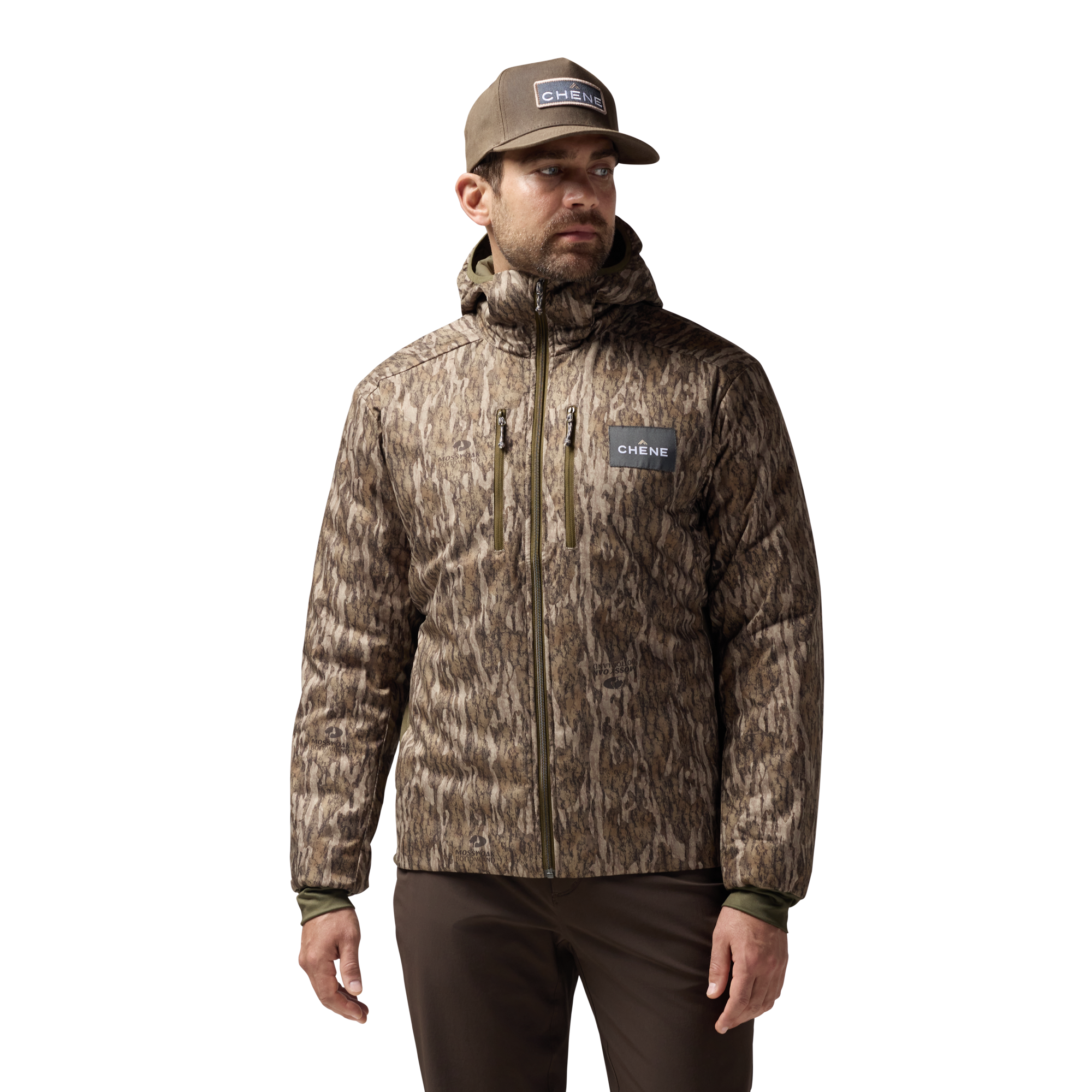 Flyweigh Jacket in Mossy Oak Bottomland, on model #mossy_oak_bottomland