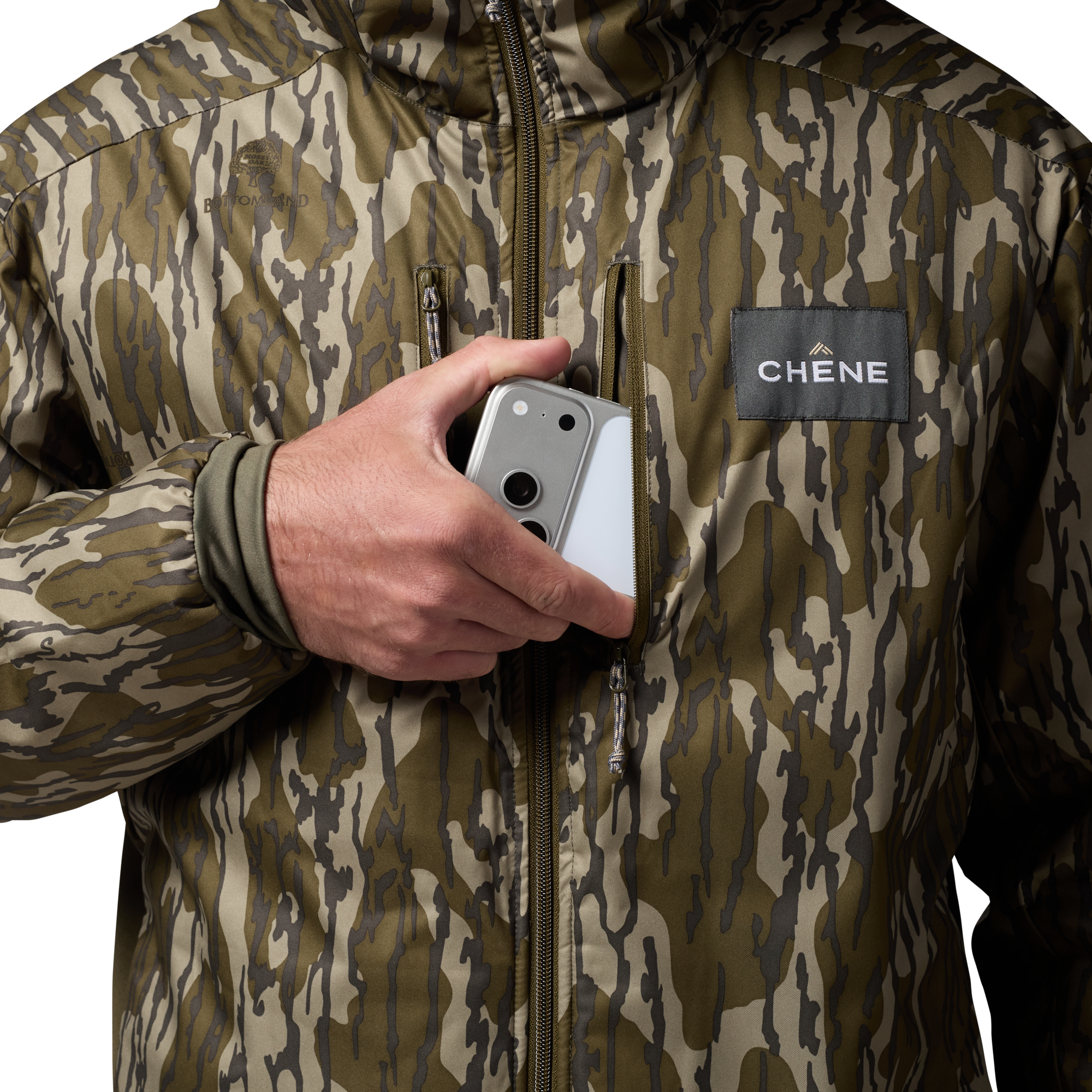 Flyweigh Jacket in Mossy Oak Original Bottomland, on model #mossy_oak_original_bottomland