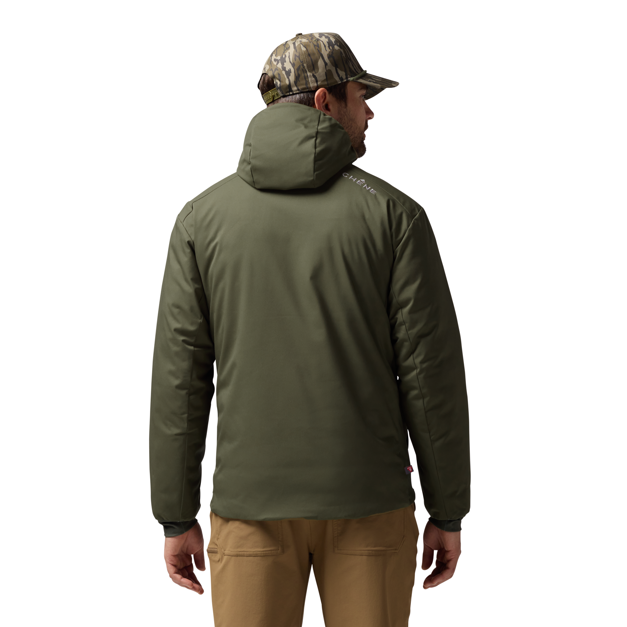 Flyweigh Jacket in Olive, on model #olive