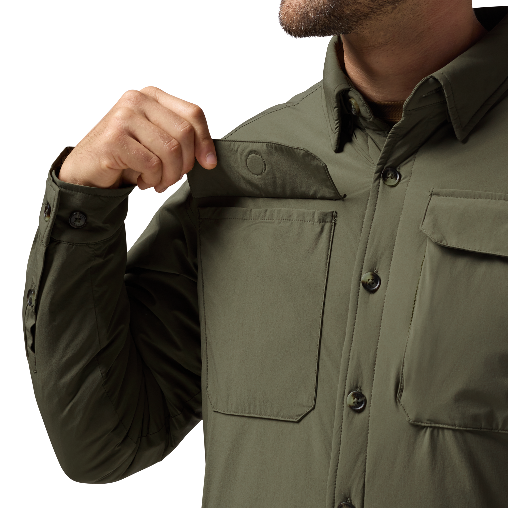 Flyweigh Jac-Shirt in Olive, on model #olive